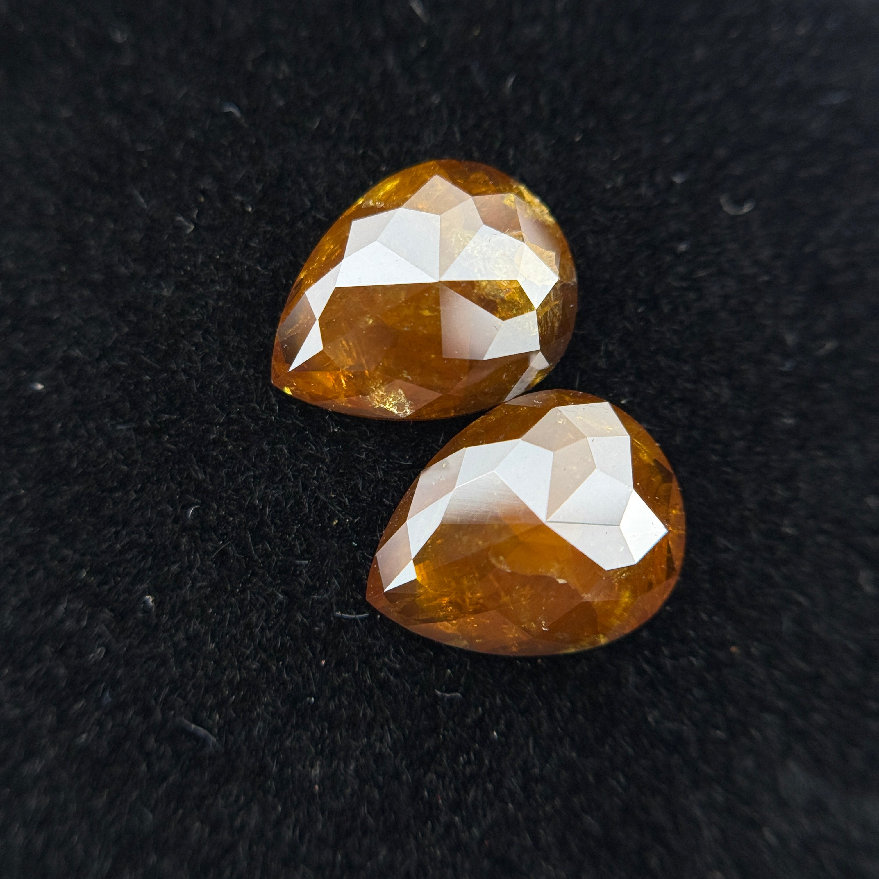 2.90 Ct Pear Rose Cut Orange Natural Fancy Diamond Pair