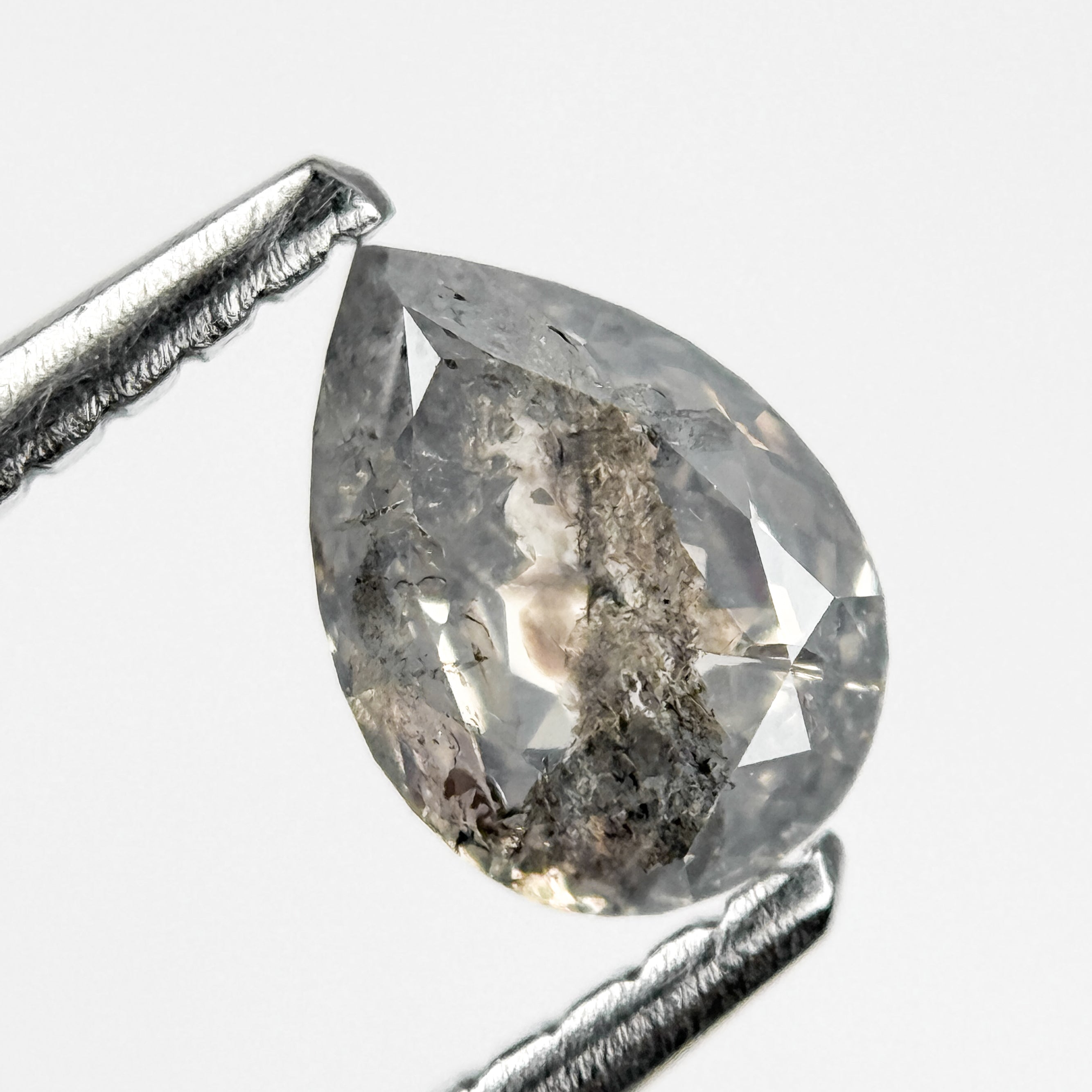 0.67 Ct Pear Rose Cut Grey Natural Salt and Pepper Diamond