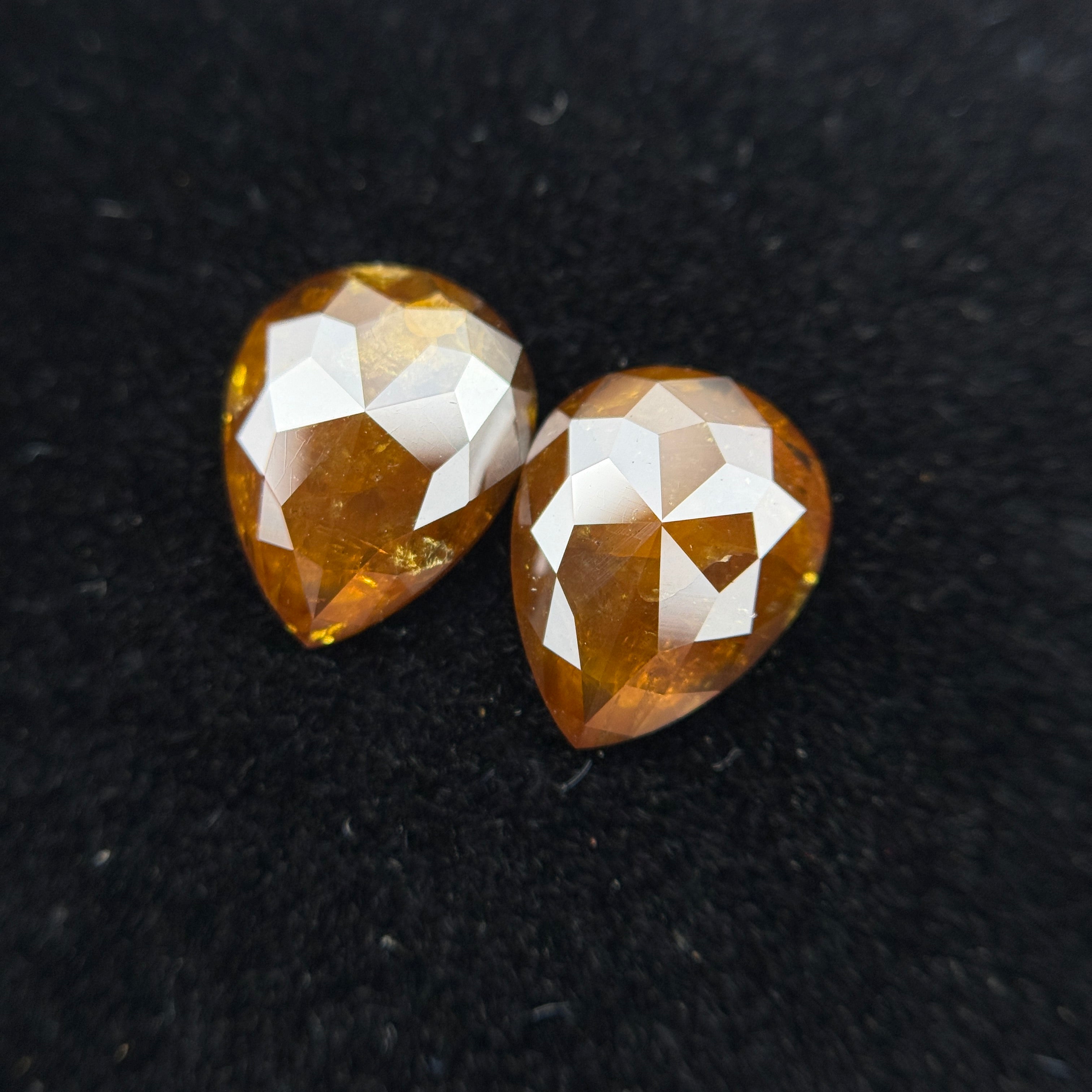 2.90 Ct Pear Rose Cut Orange Natural Fancy Diamond Pair