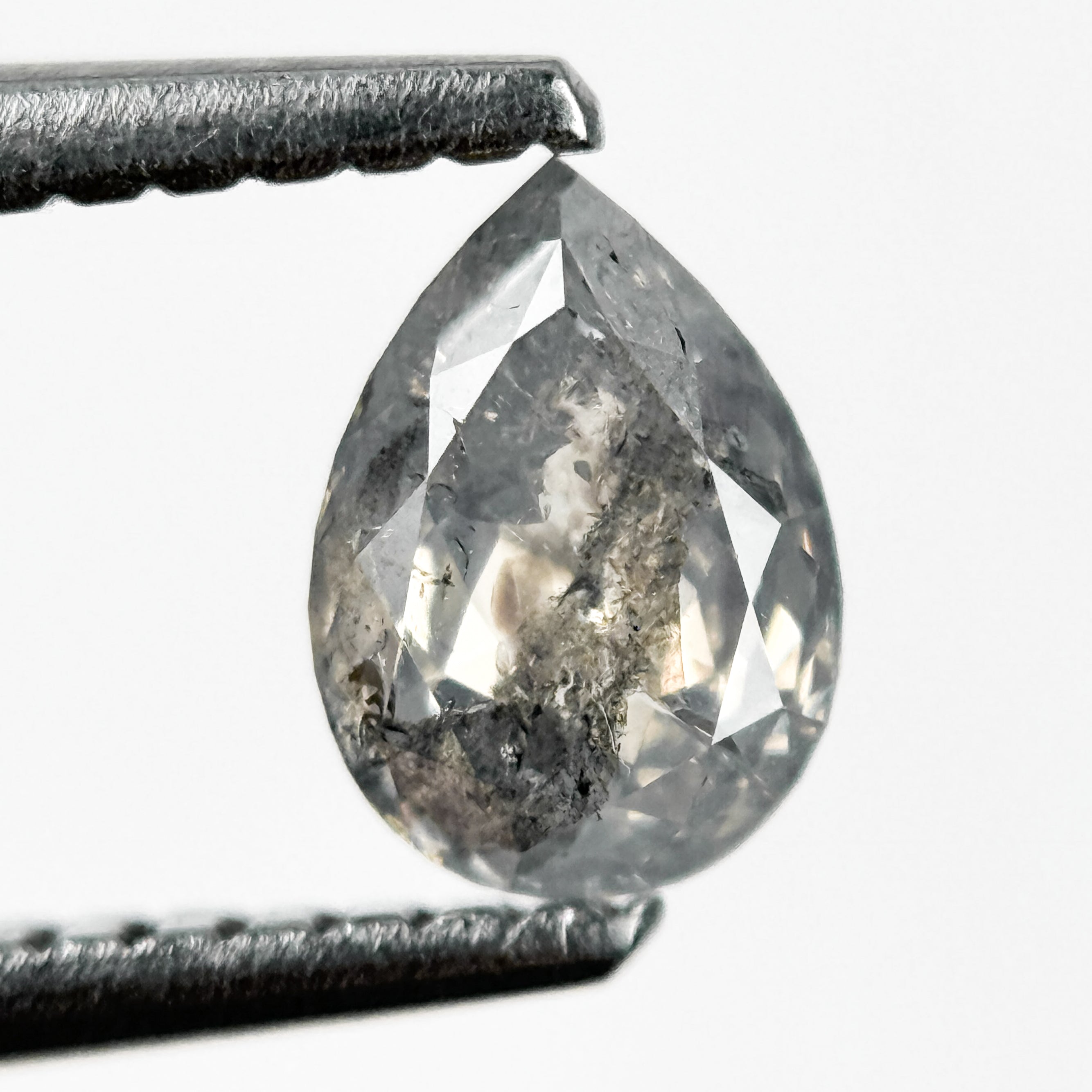 0.67 Ct Pear Rose Cut Grey Natural Salt and Pepper Diamond