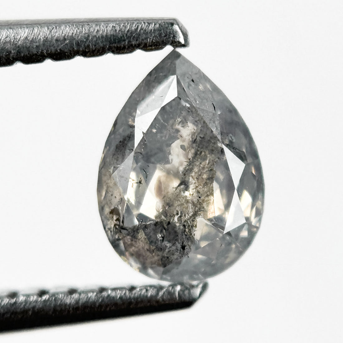 0.67 Ct Pear Rose Cut Grey Natural Salt and Pepper Diamond