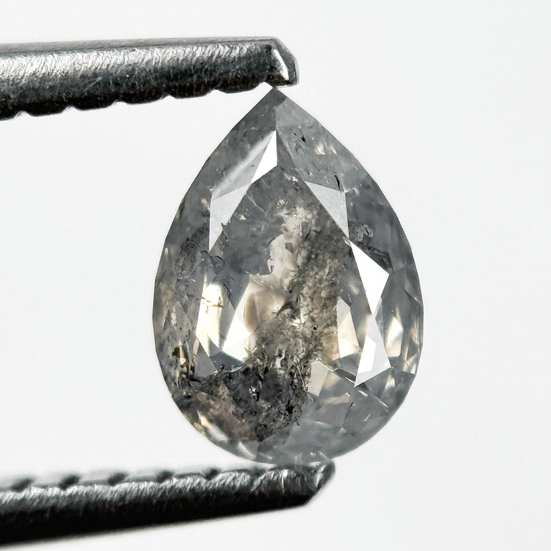 0.67 Ct Pear Rose Cut Grey Natural Salt and Pepper Diamond