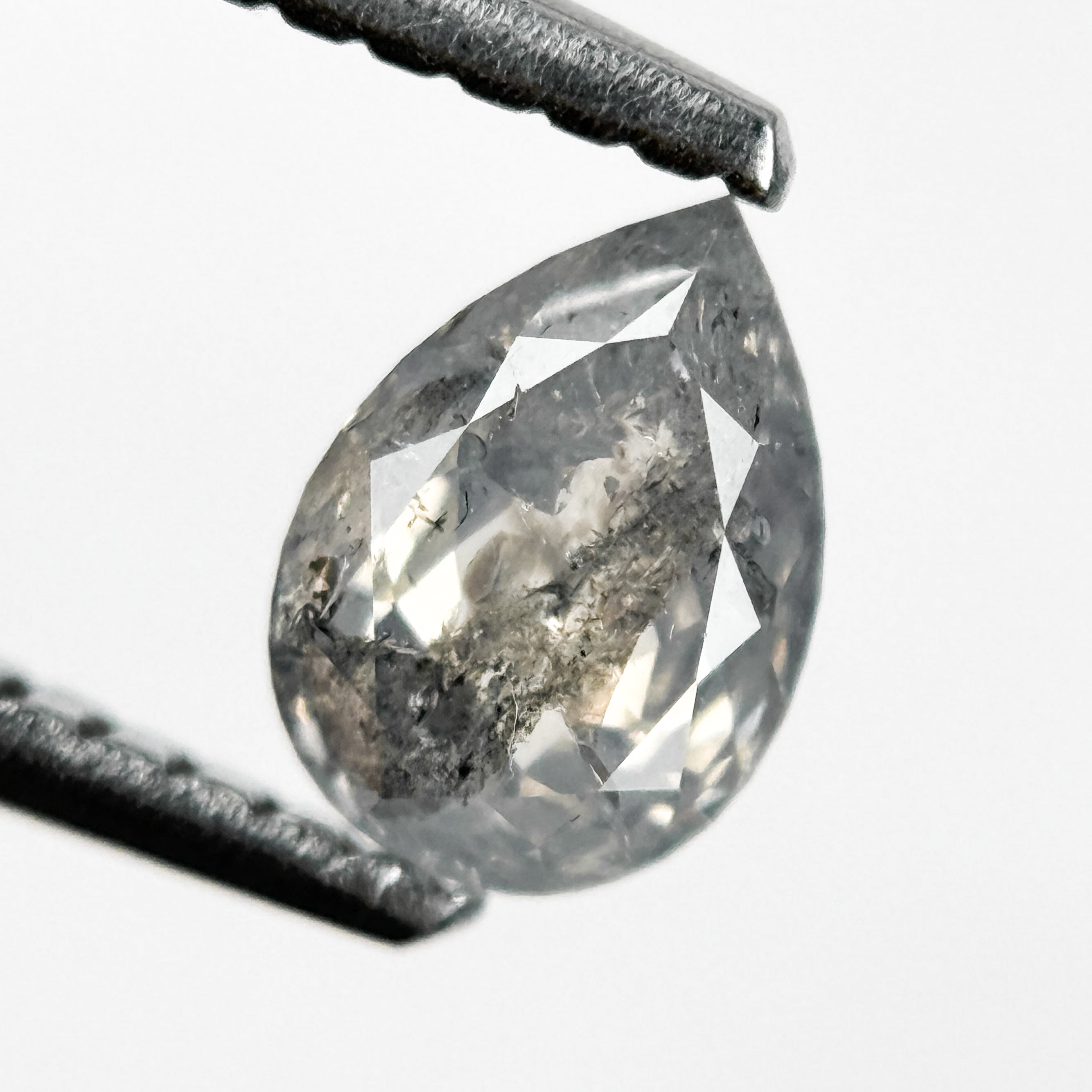 0.67 Ct Pear Rose Cut Grey Natural Salt and Pepper Diamond