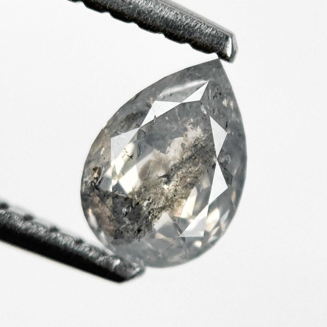 0.67 Ct Pear Rose Cut Grey Natural Salt and Pepper Diamond