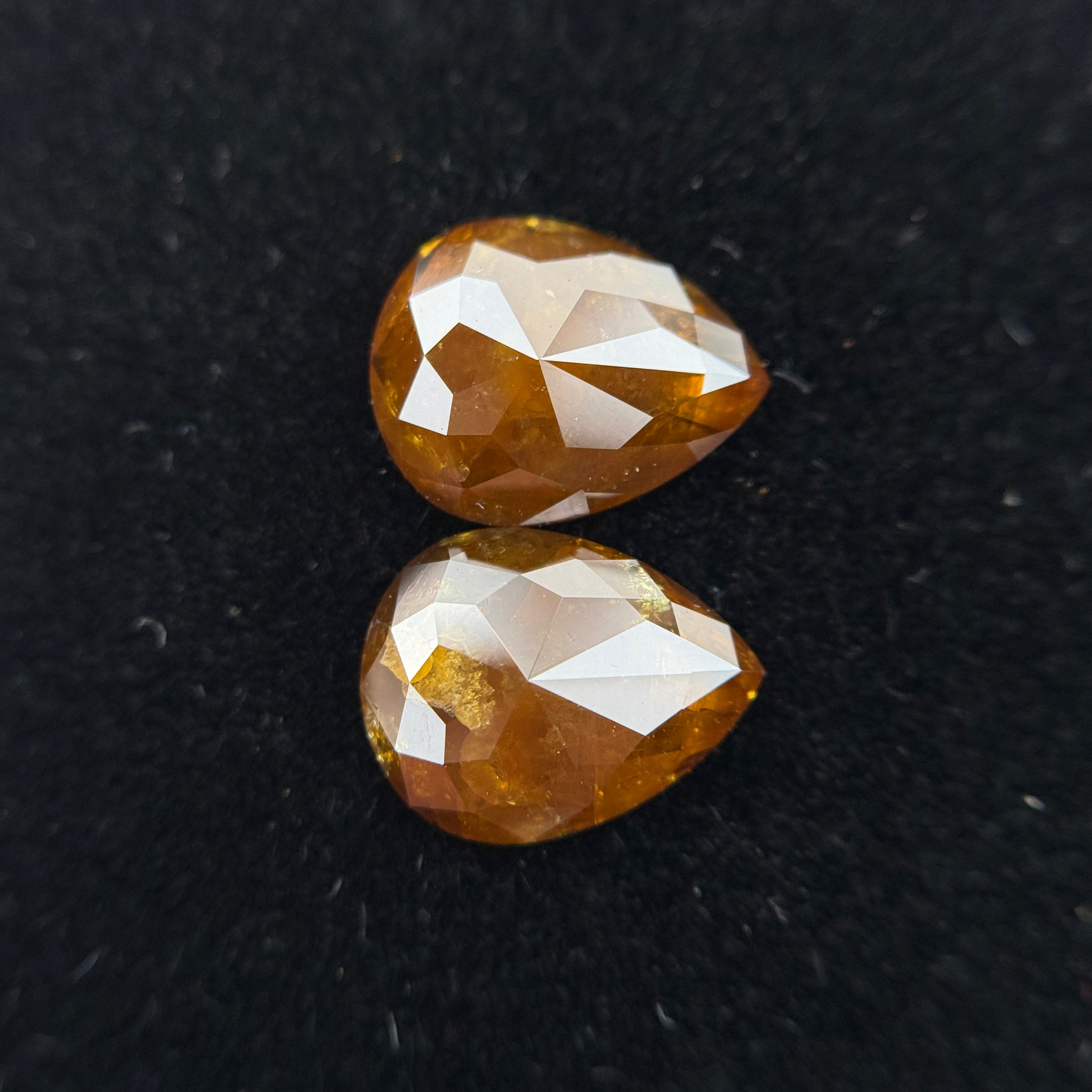2.90 Ct Pear Rose Cut Orange Natural Fancy Diamond Pair