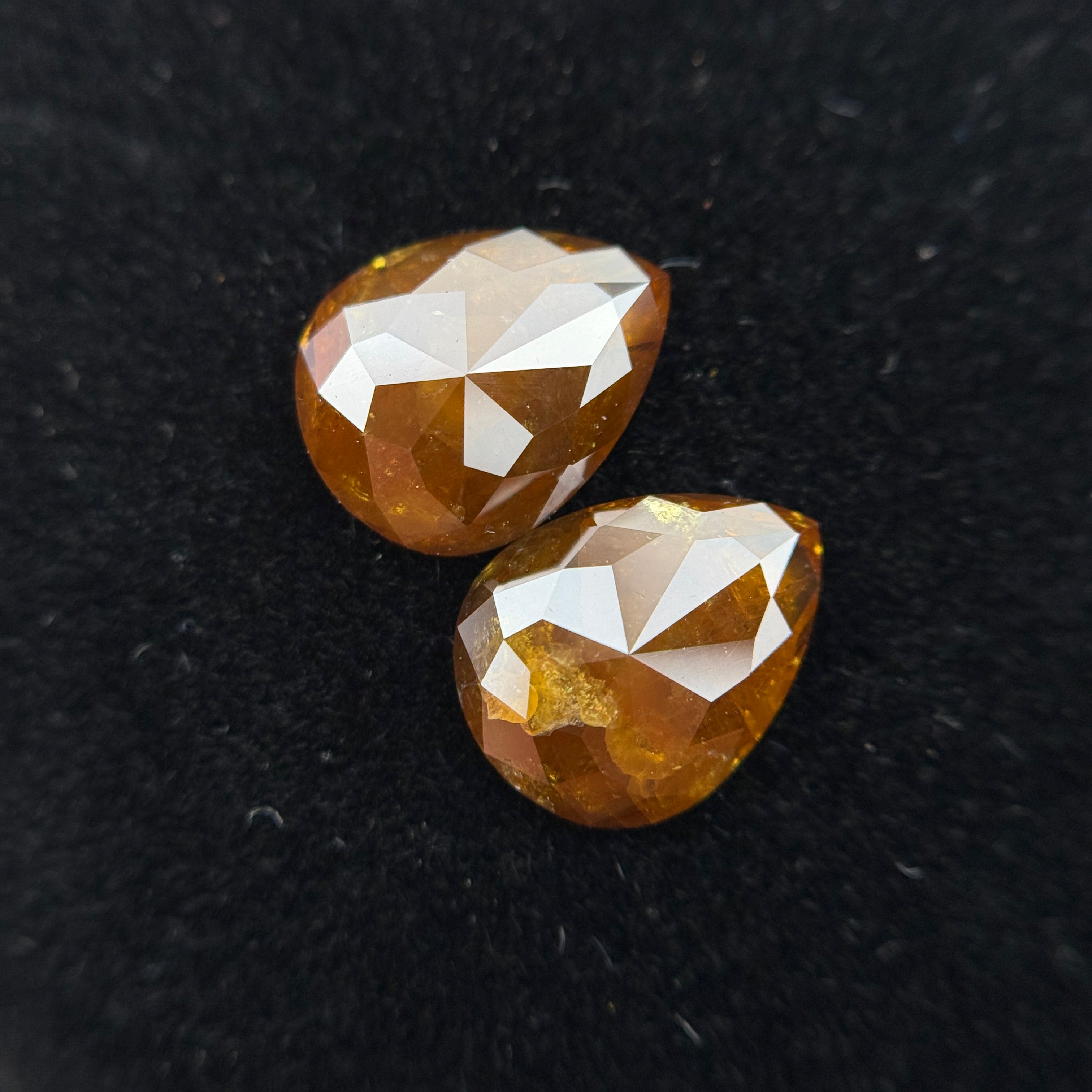 2.90 Ct Pear Rose Cut Orange Natural Fancy Diamond Pair