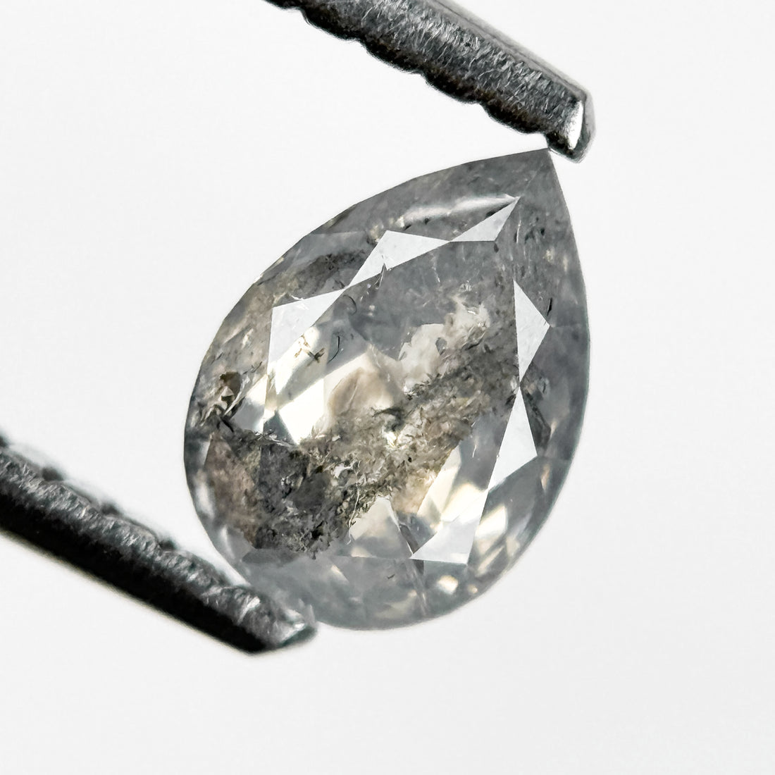 0.67 Ct Pear Rose Cut Grey Natural Salt and Pepper Diamond