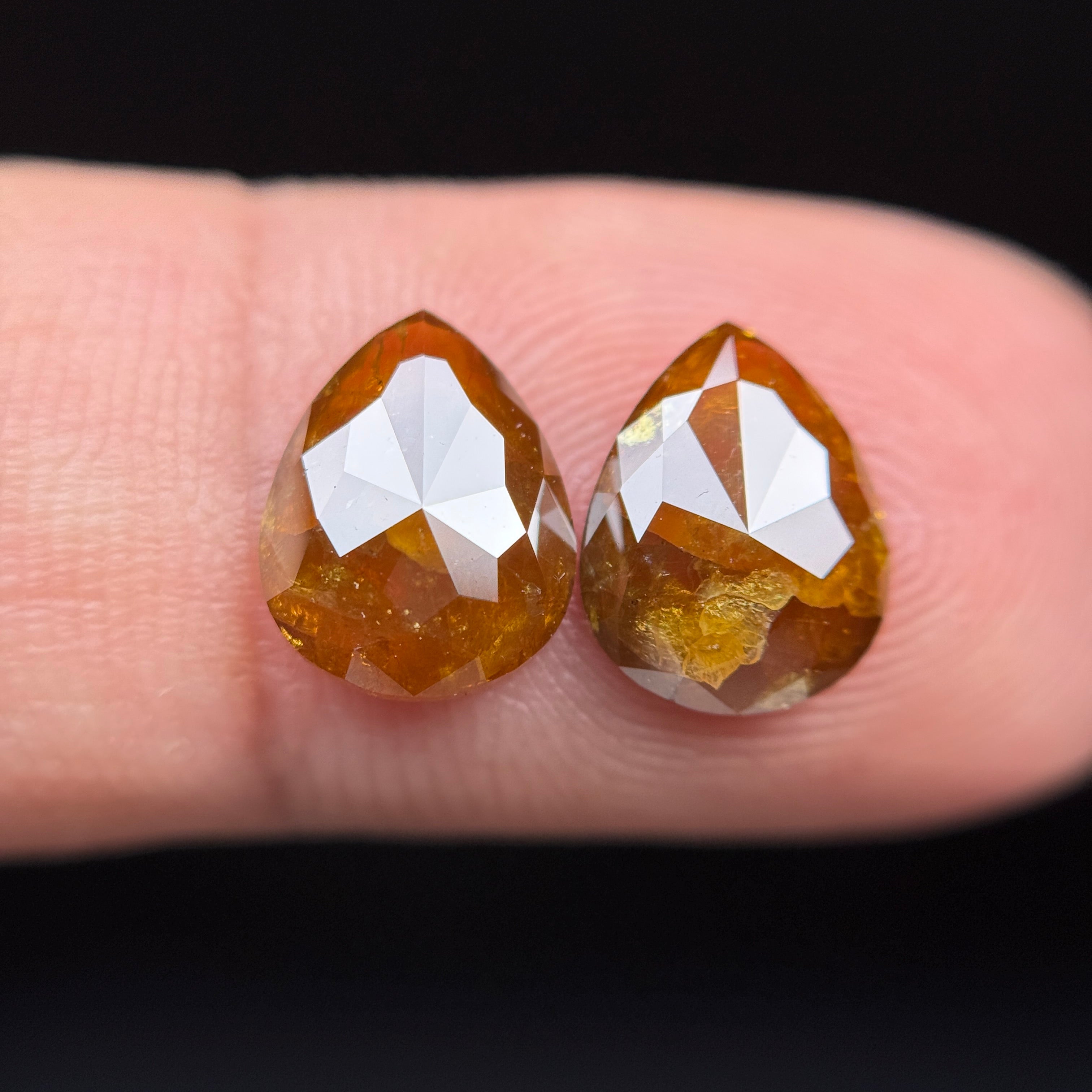 2.90 Ct Pear Rose Cut Orange Natural Fancy Diamond Pair