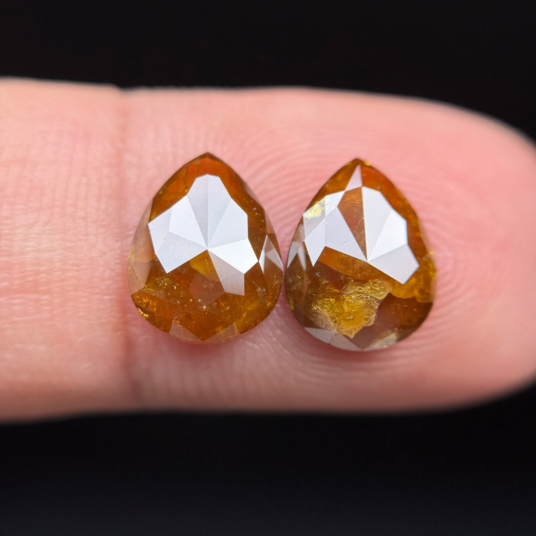 2.90 Ct Pear Rose Cut Orange Natural Fancy Diamond Pair