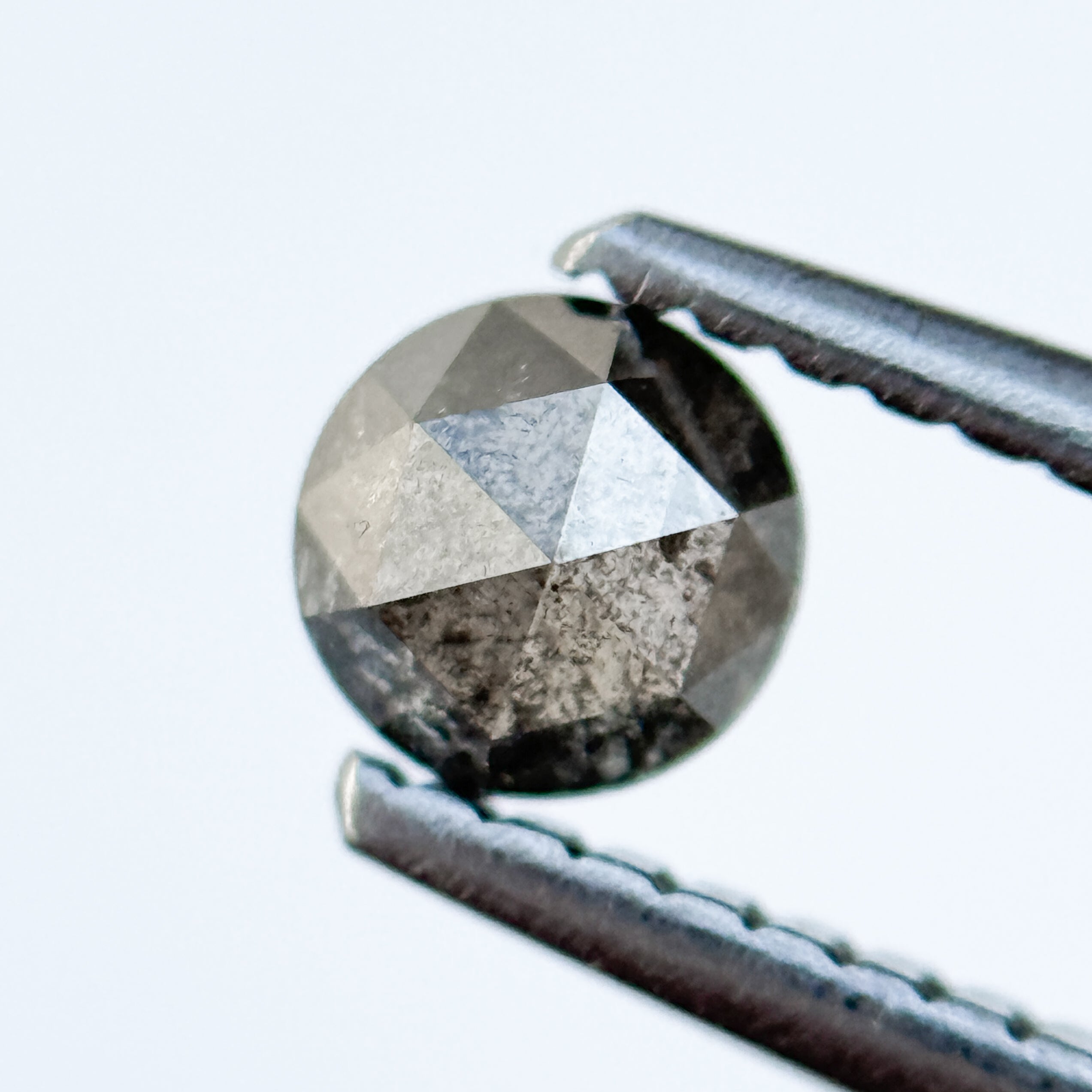 0.38 Ct Round Rose Cut Grey Natural Salt and Pepper Diamond