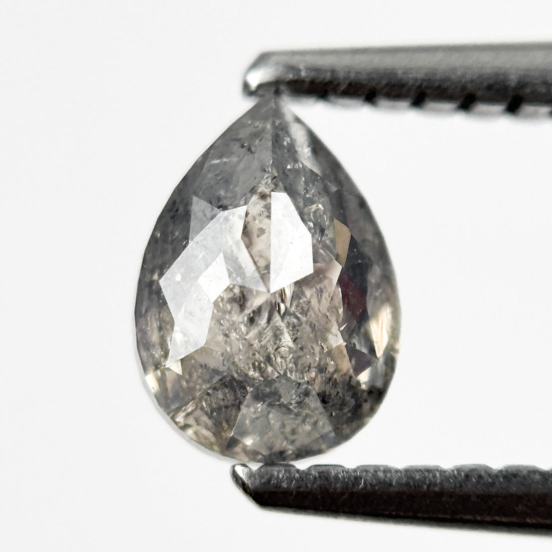 0.67 Ct Pear Rose Cut Grey Natural Salt and Pepper Diamond
