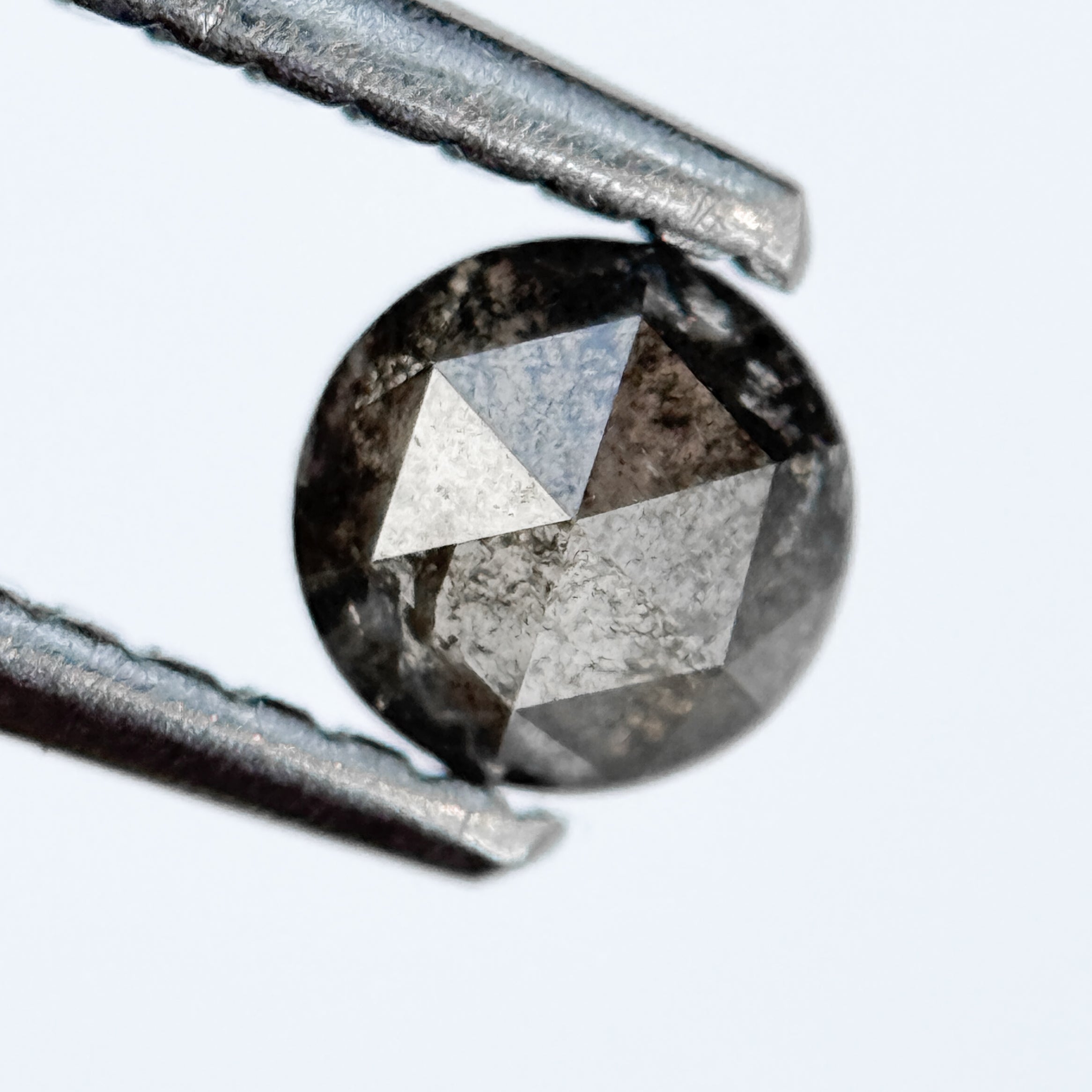 0.38 Ct Round Rose Cut Grey Natural Salt and Pepper Diamond