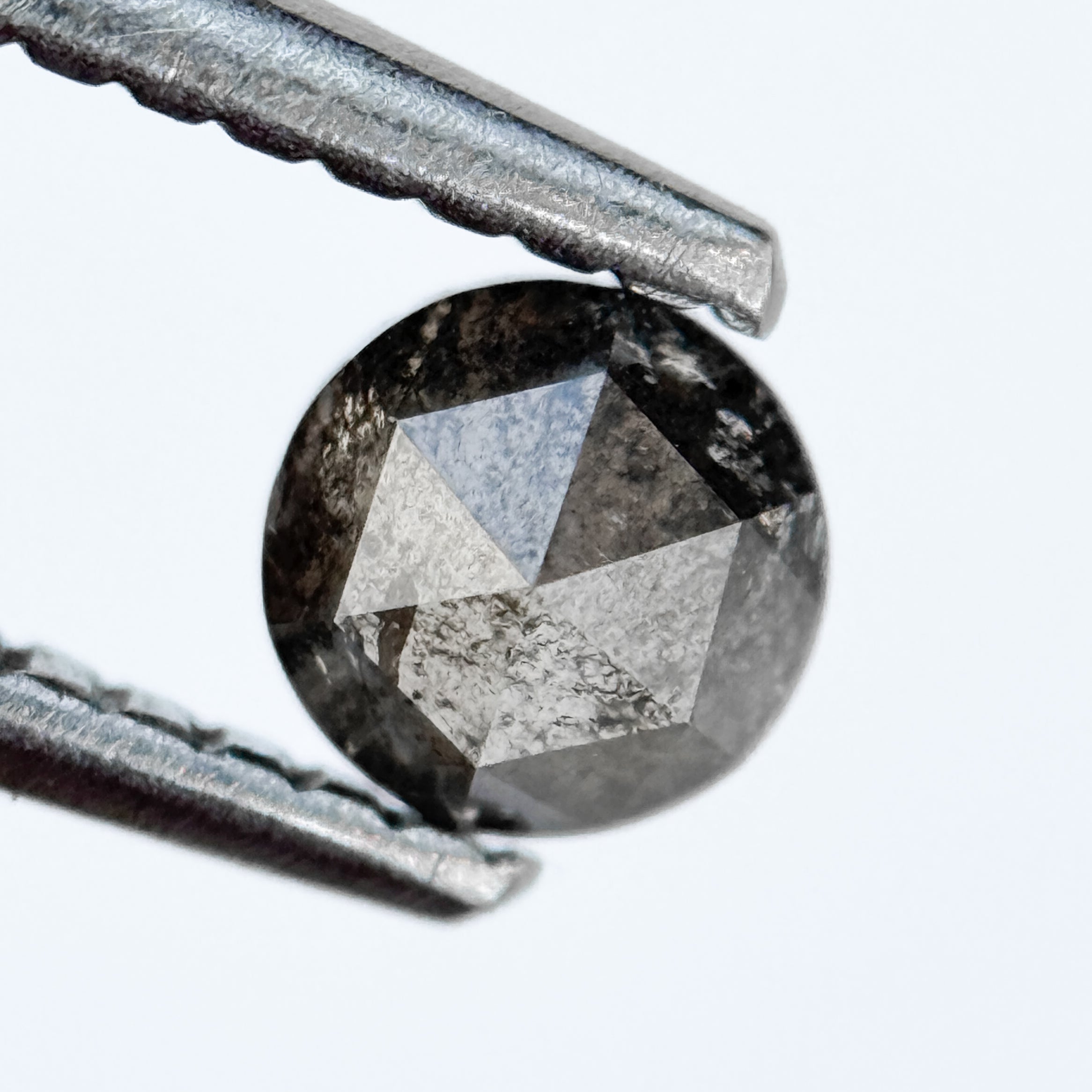 0.38 Ct Round Rose Cut Grey Natural Salt and Pepper Diamond