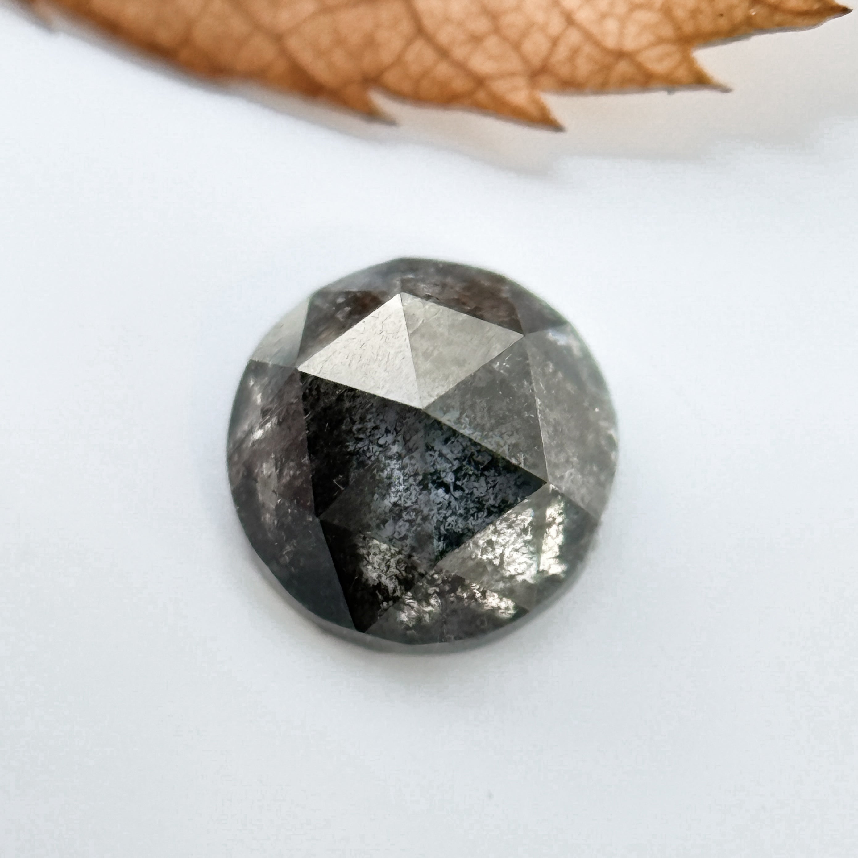 0.37 Ct Round Rose Cut Grey Natural Salt and Pepper Diamond
