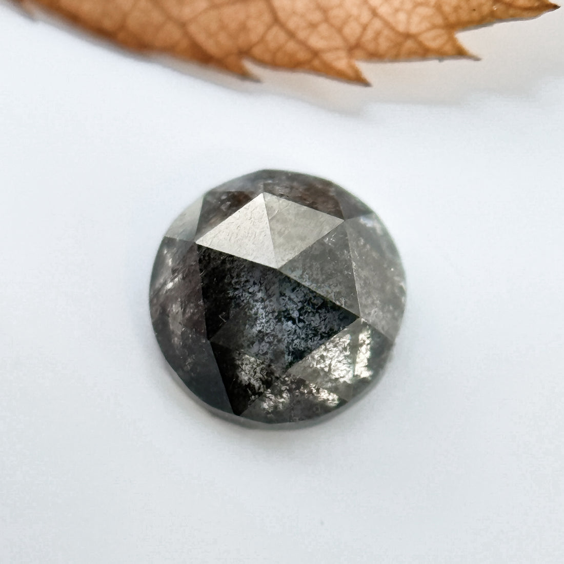 0.37 Ct Round Rose Cut Grey Natural Salt and Pepper Diamond