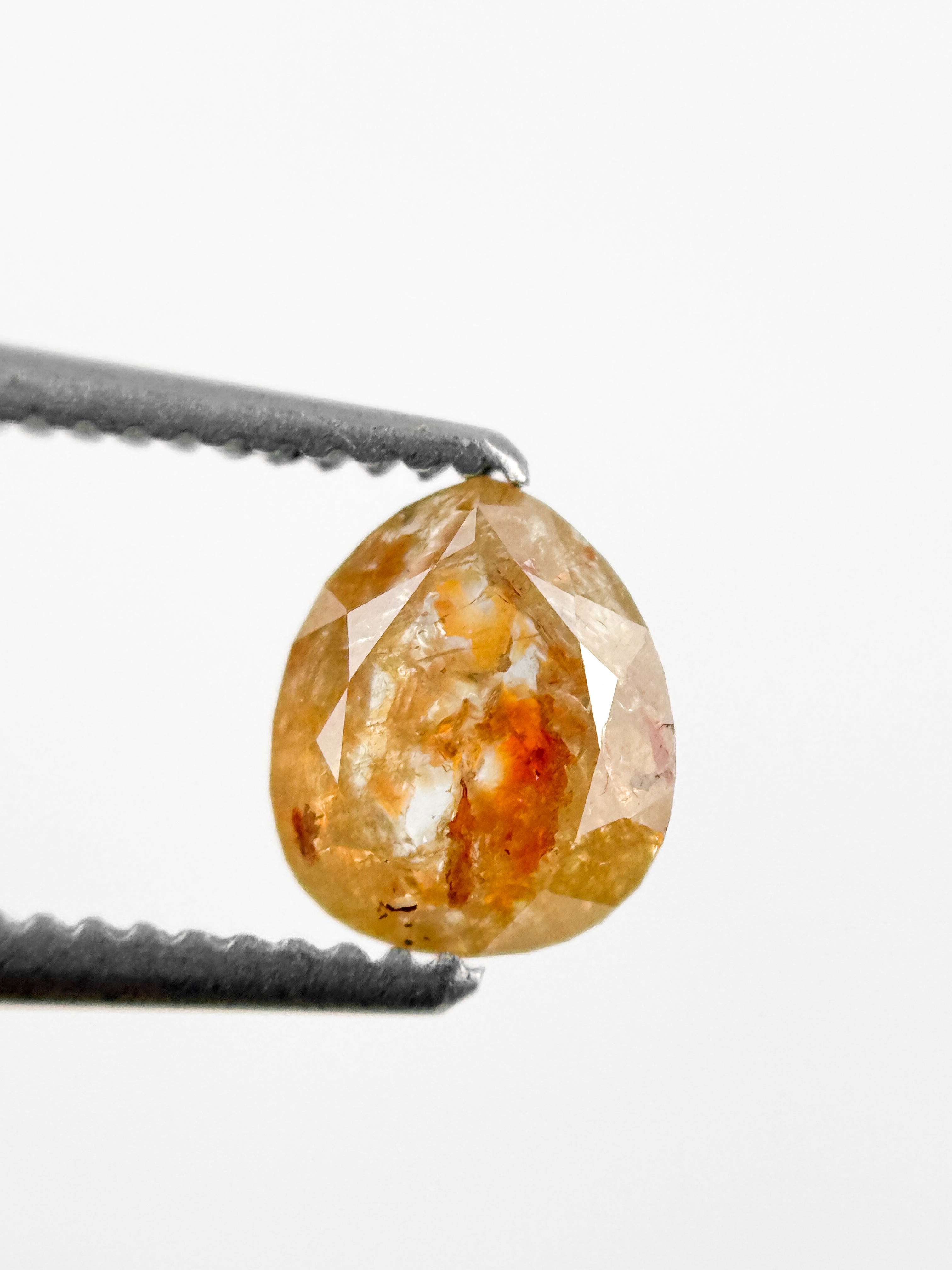 0.77 Ct Pear Rose Cut Orange Natural Galaxy Diamond