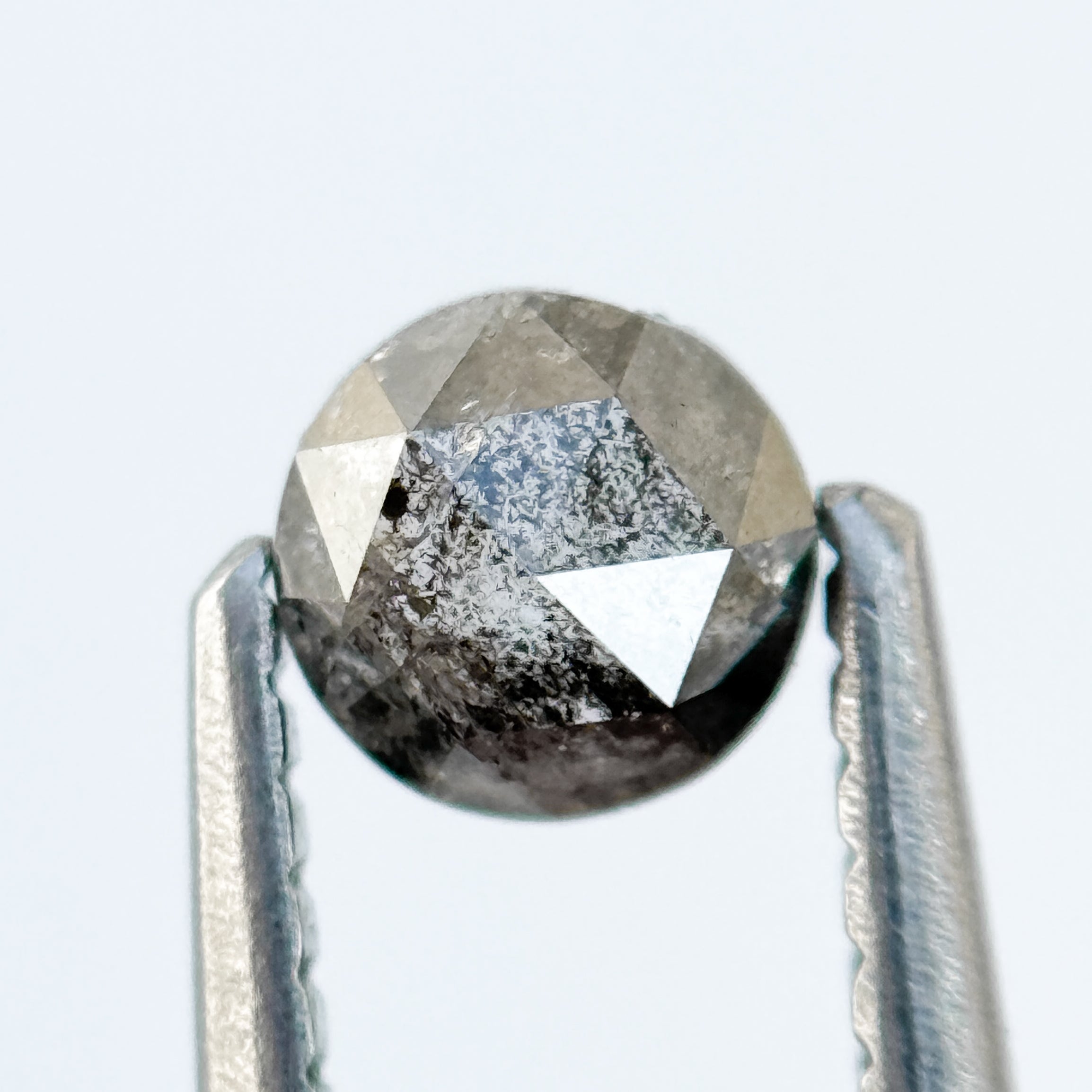 0.37 Ct Round Rose Cut Grey Natural Salt and Pepper Diamond