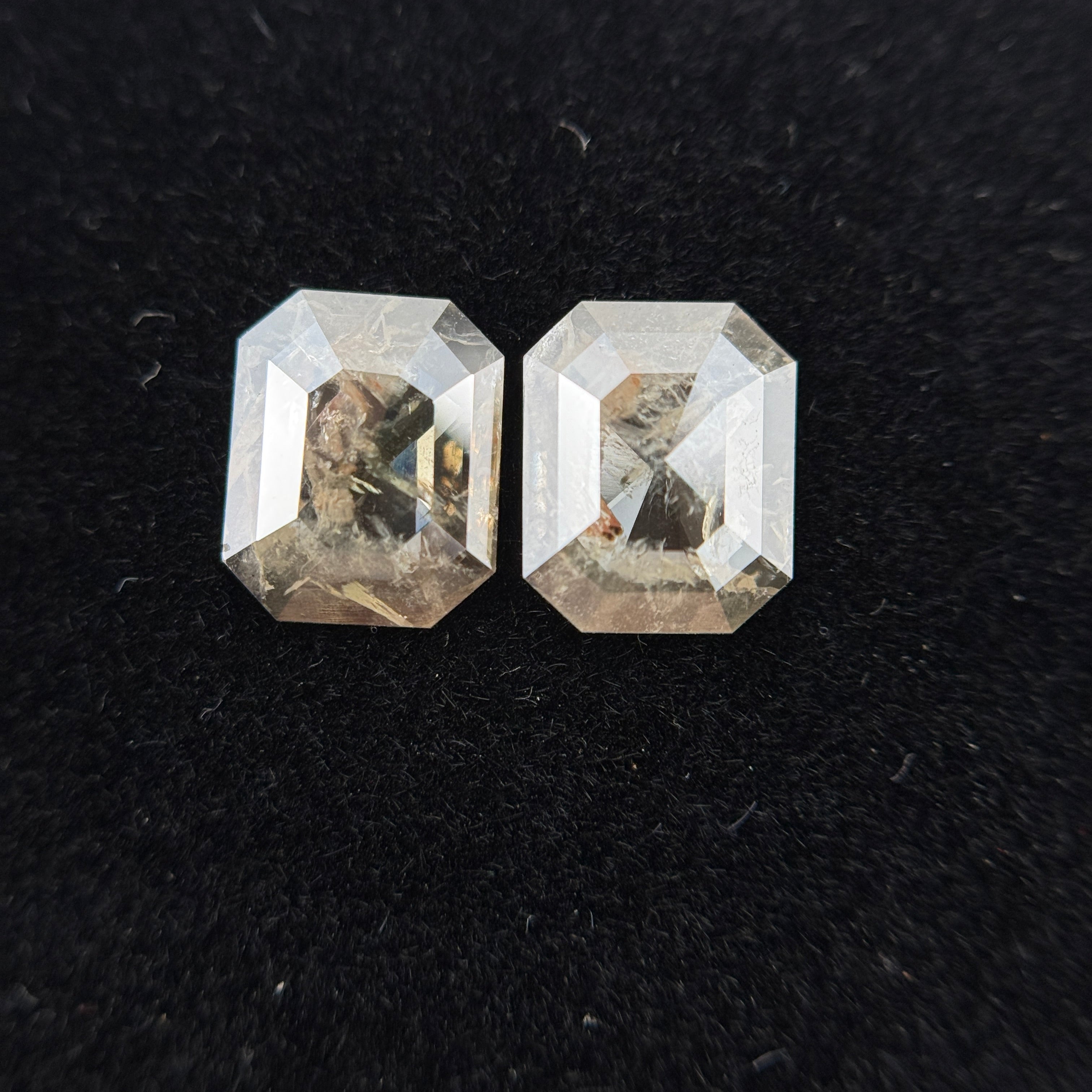 1.74 Ct Emerald Rose Cut Grey Natural Galaxy Salt and Pepper Diamond Pair