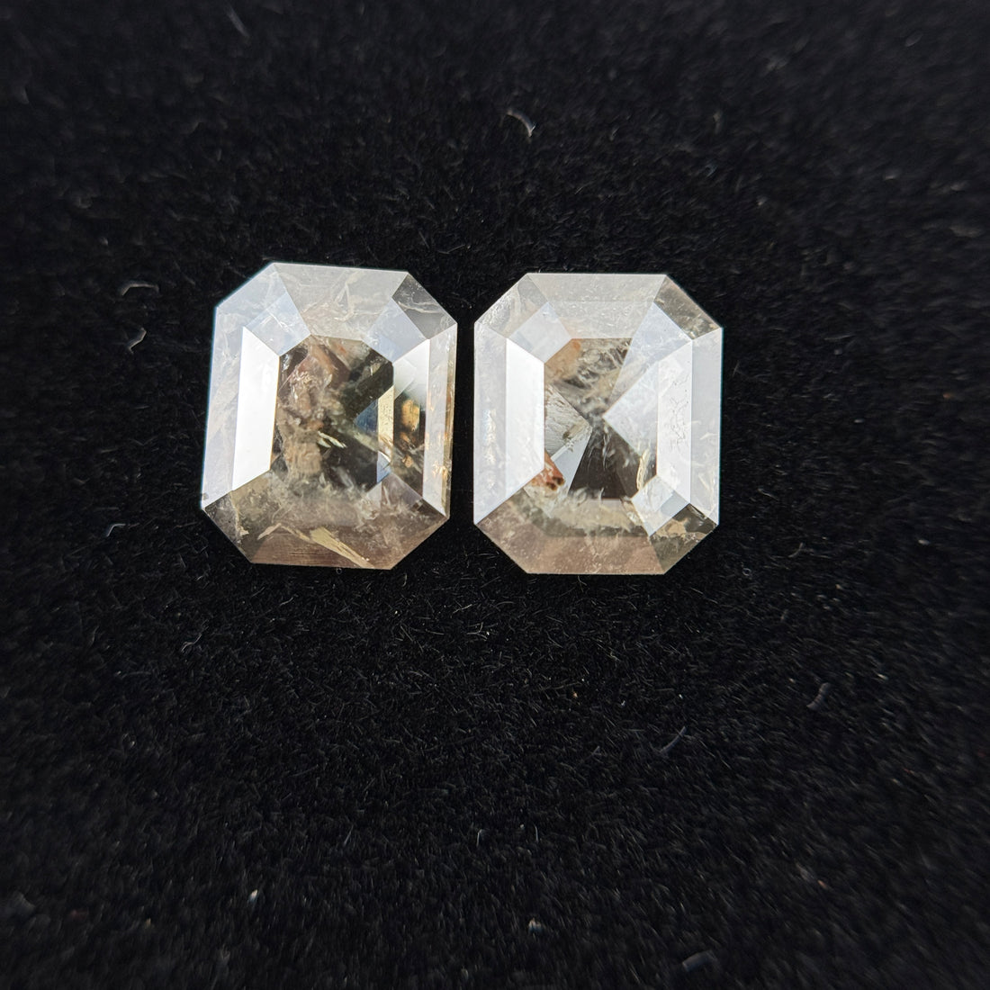 1.74 Ct Emerald Rose Cut Grey Natural Galaxy Salt and Pepper Diamond Pair