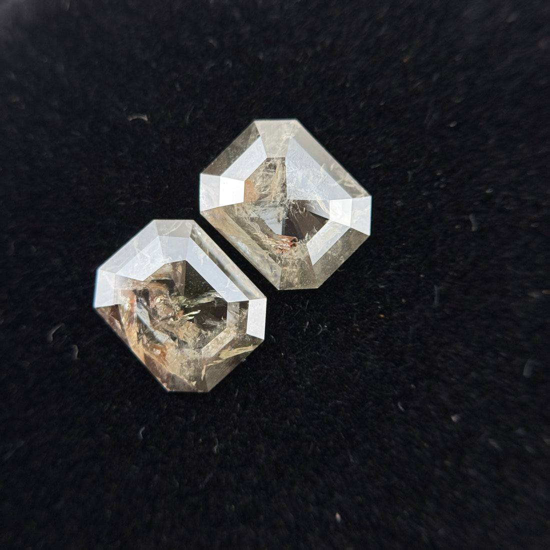 1.74 Ct Emerald Rose Cut Grey Natural Galaxy Salt and Pepper Diamond Pair
