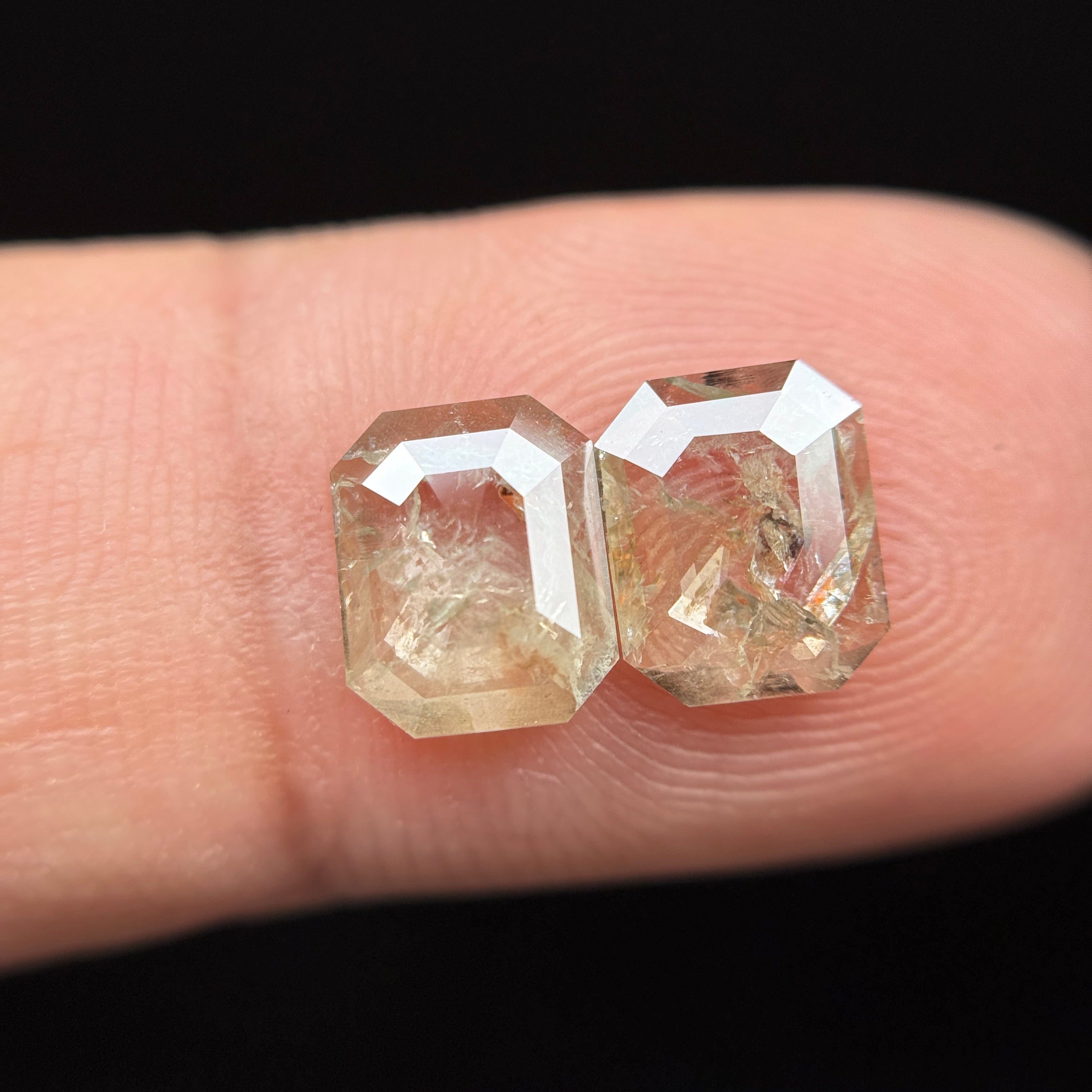1.74 Ct Emerald Rose Cut Grey Natural Galaxy Salt and Pepper Diamond Pair