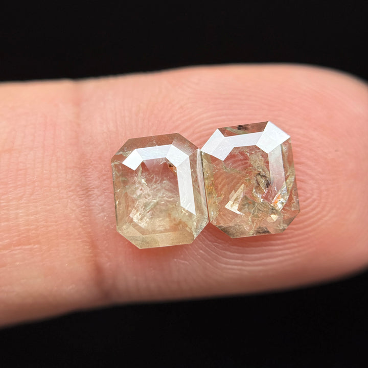 1.74 Ct Emerald Rose Cut Grey Natural Galaxy Salt and Pepper Diamond Pair