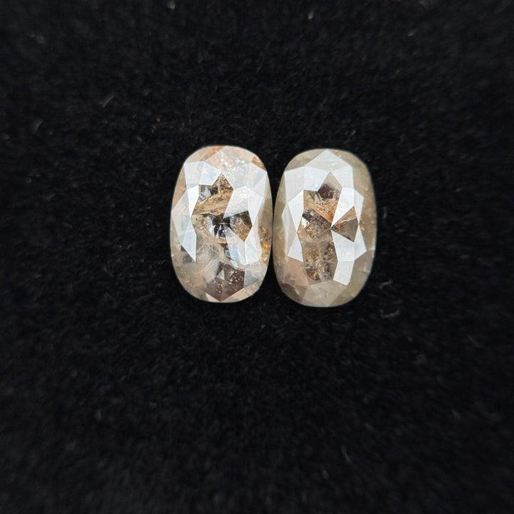 1.56 Ct Oval Rose Cut Grey Natural Galaxy Salt and Pepper Diamond Pair