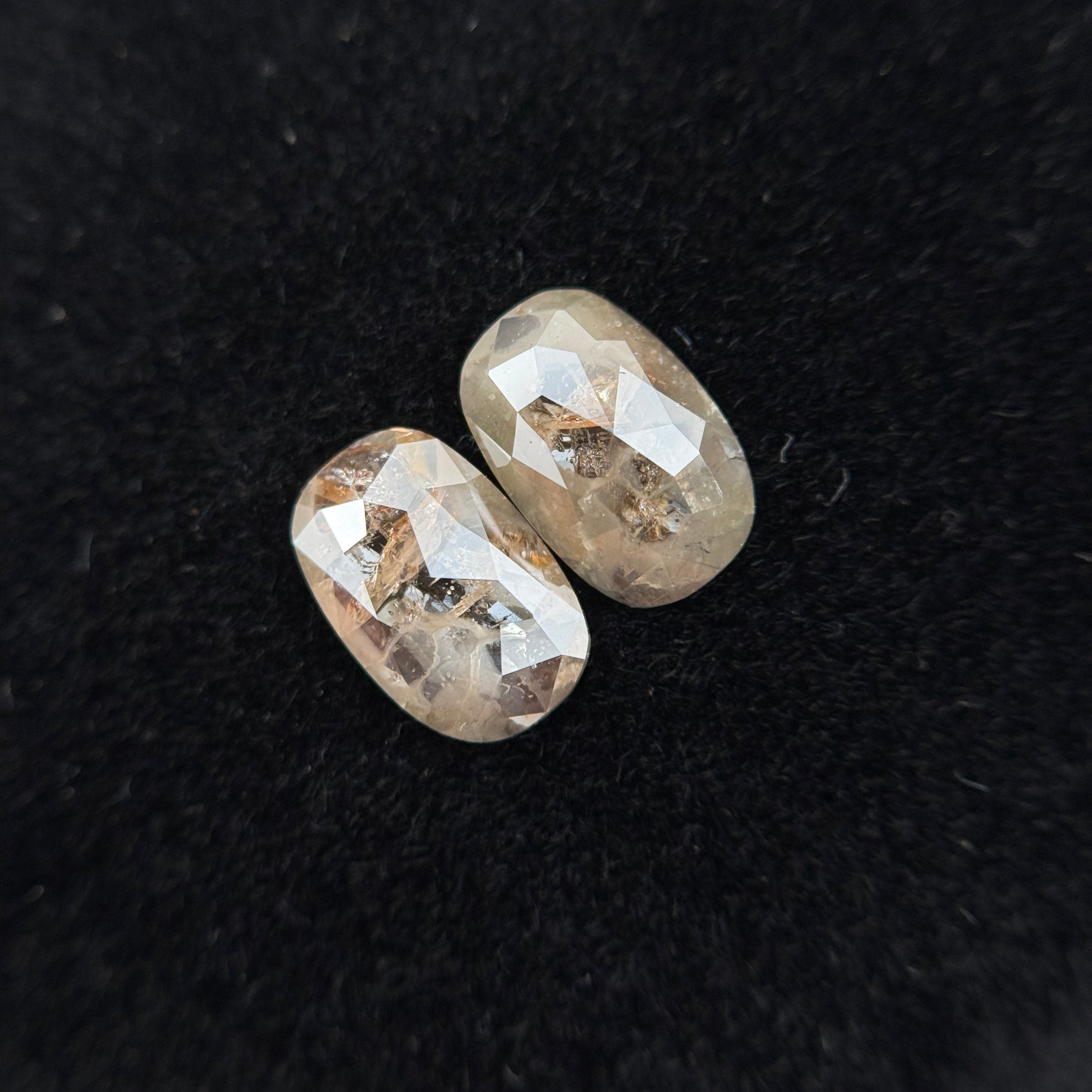 1.56 Ct Oval Rose Cut Grey Natural Galaxy Salt and Pepper Diamond Pair