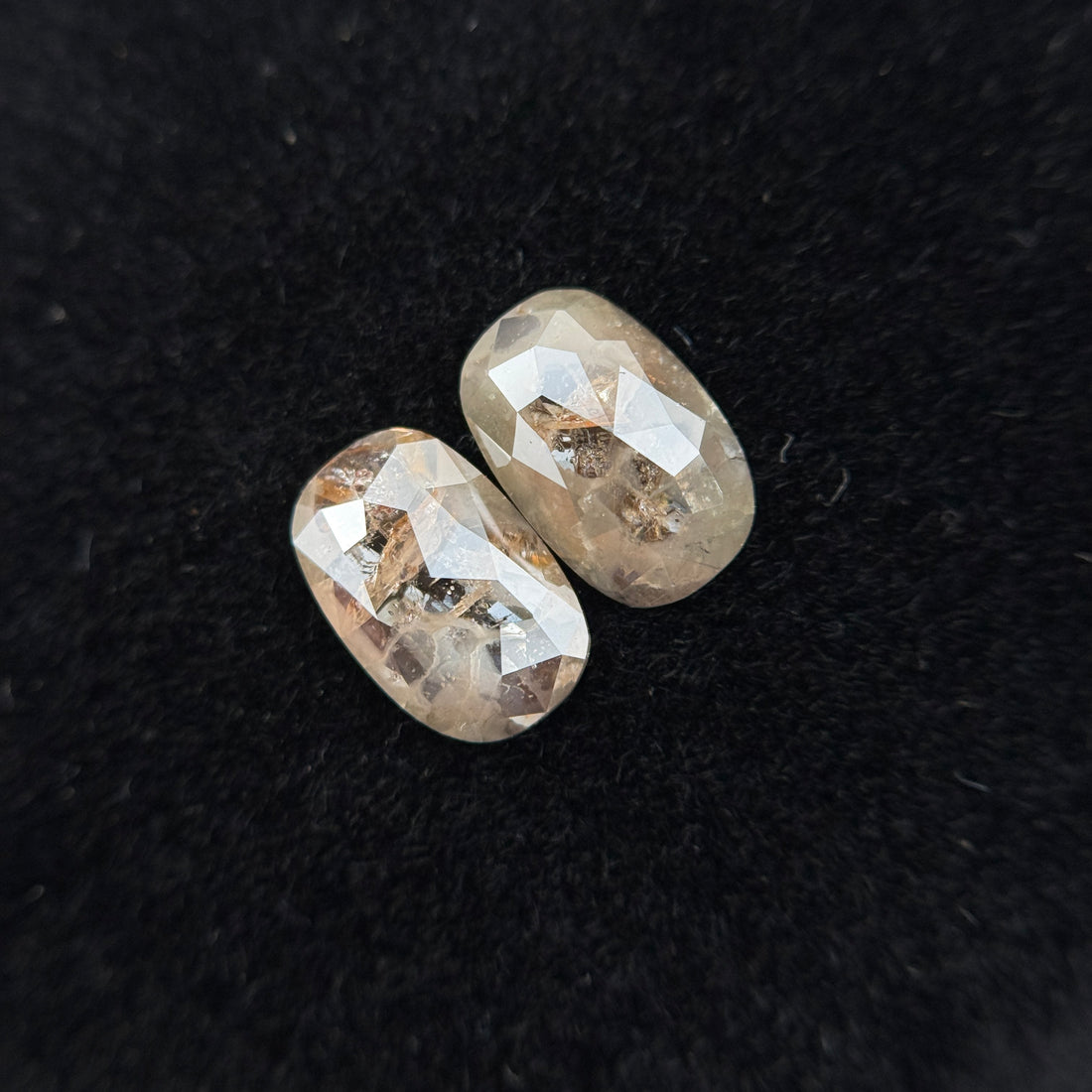 1.56 Ct Oval Rose Cut Grey Natural Galaxy Salt and Pepper Diamond Pair