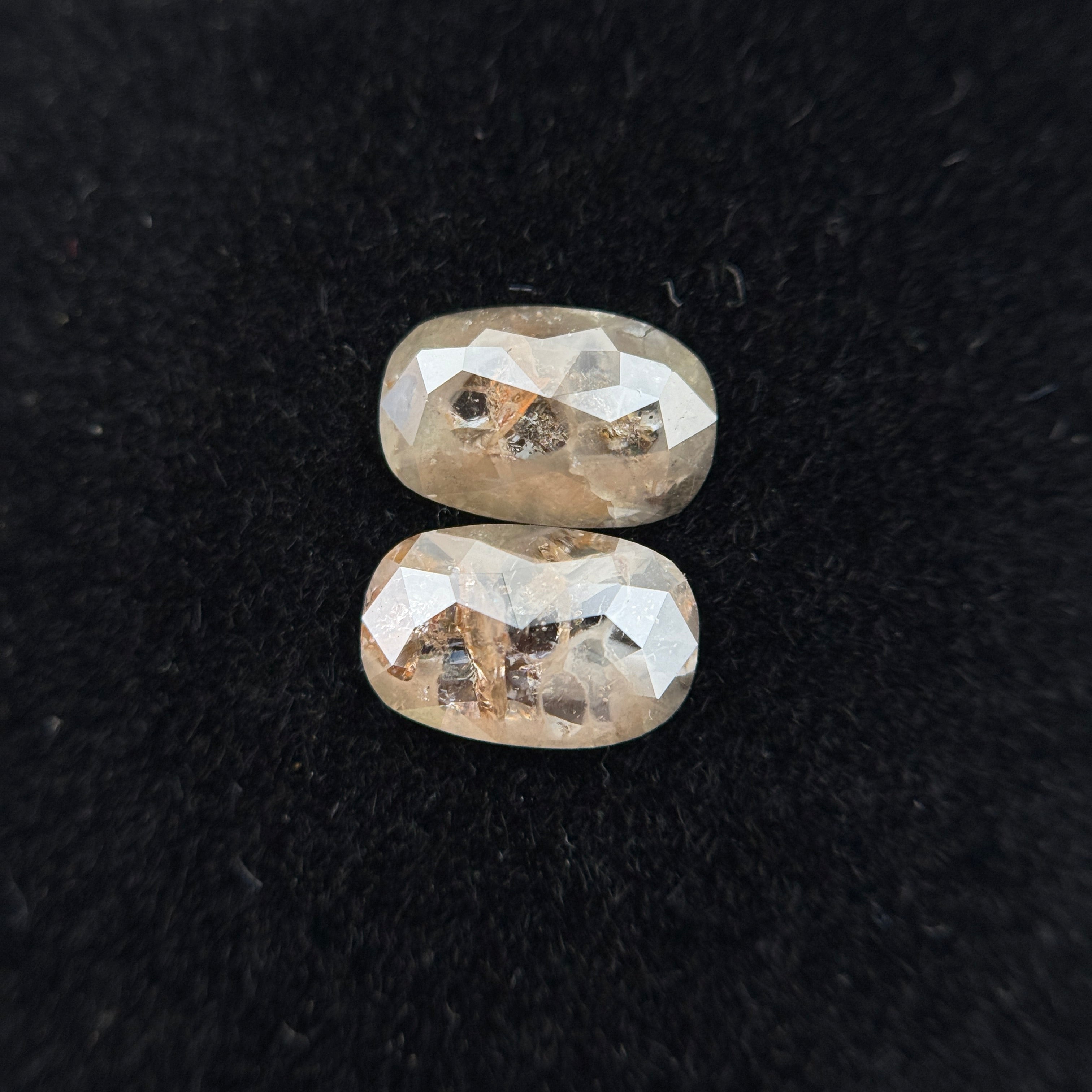 1.56 Ct Oval Rose Cut Grey Natural Galaxy Salt and Pepper Diamond Pair