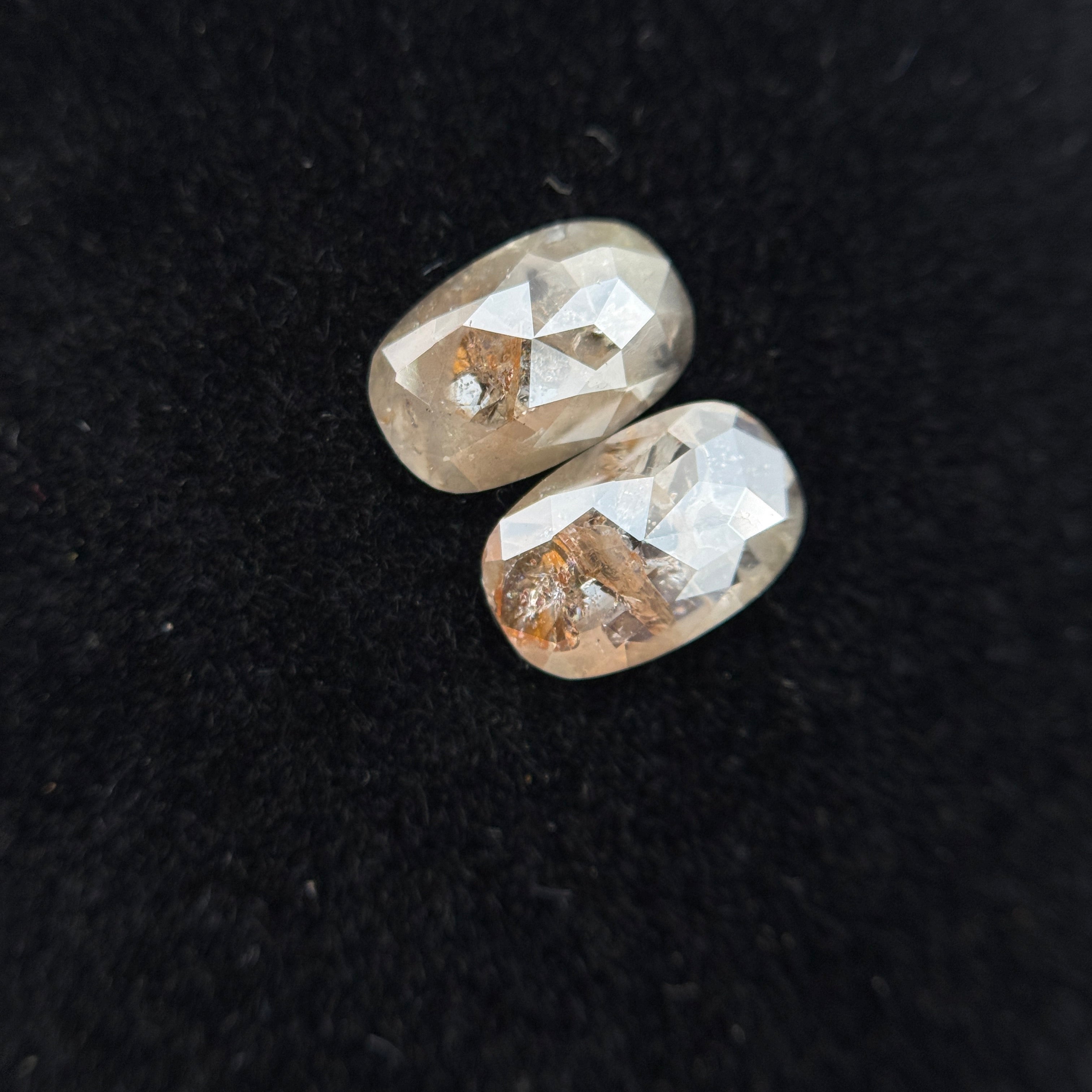 1.56 Ct Oval Rose Cut Grey Natural Galaxy Salt and Pepper Diamond Pair