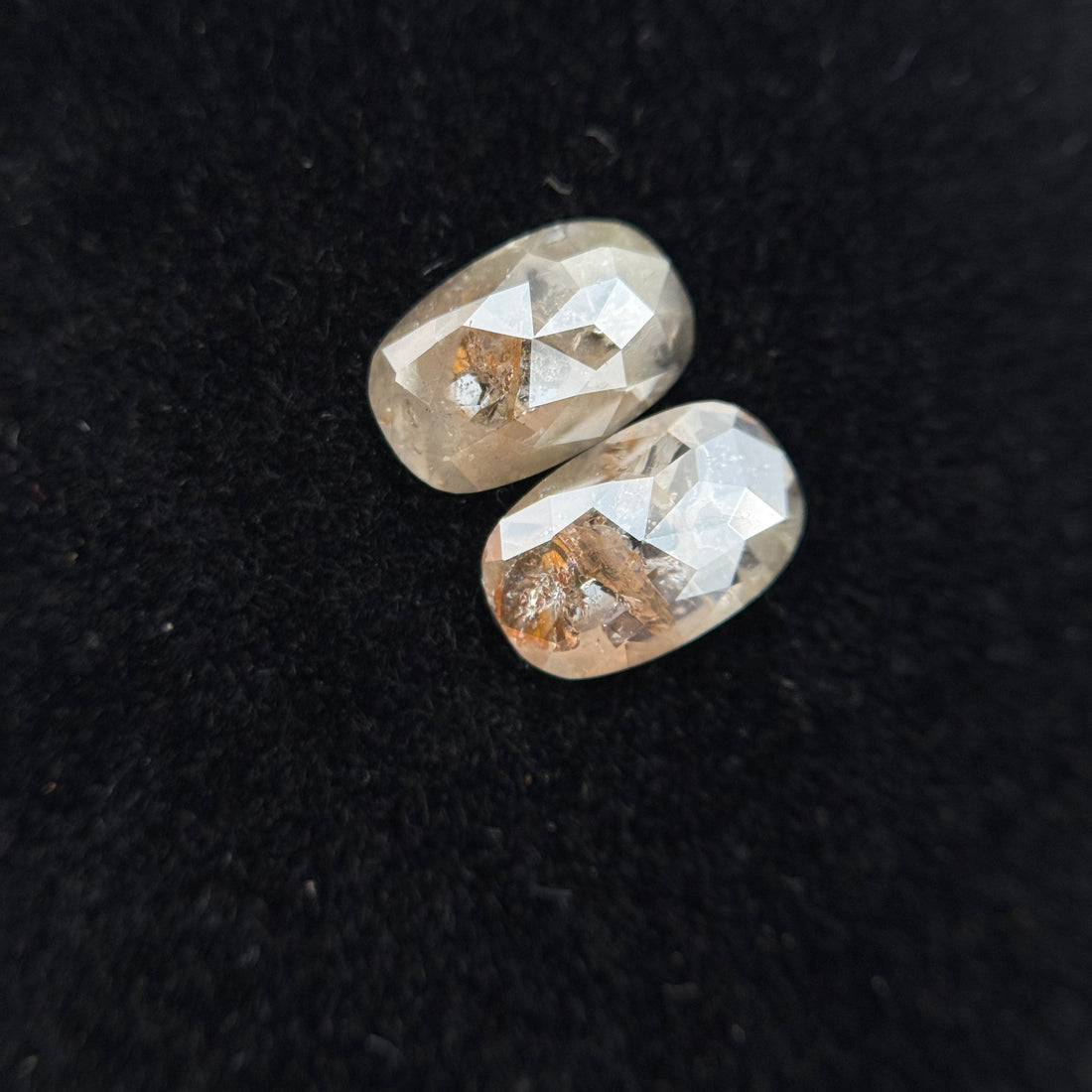 1.56 Ct Oval Rose Cut Grey Natural Galaxy Salt and Pepper Diamond Pair