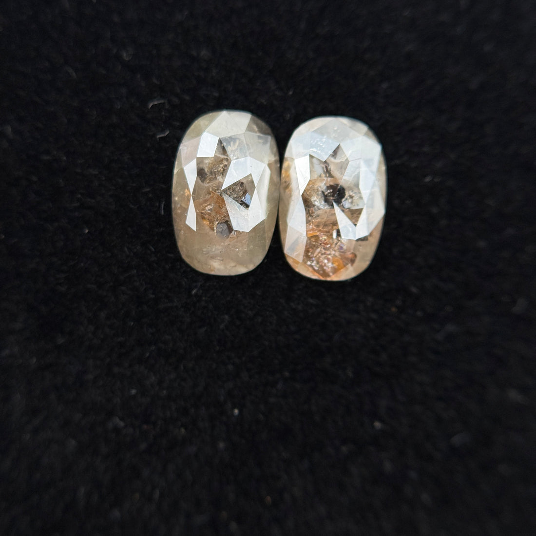 1.56 Ct Oval Rose Cut Grey Natural Galaxy Salt and Pepper Diamond Pair