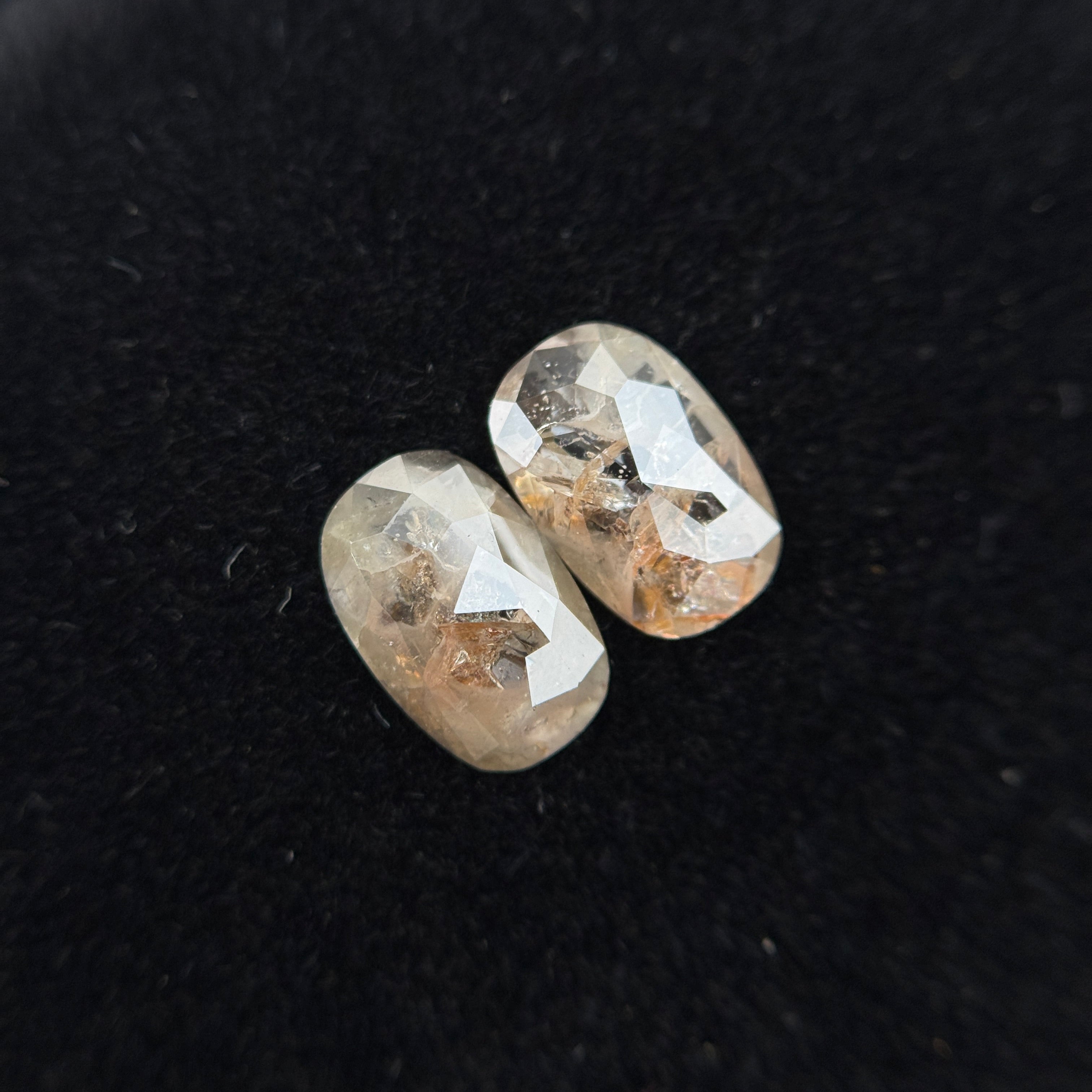 1.56 Ct Oval Rose Cut Grey Natural Galaxy Salt and Pepper Diamond Pair