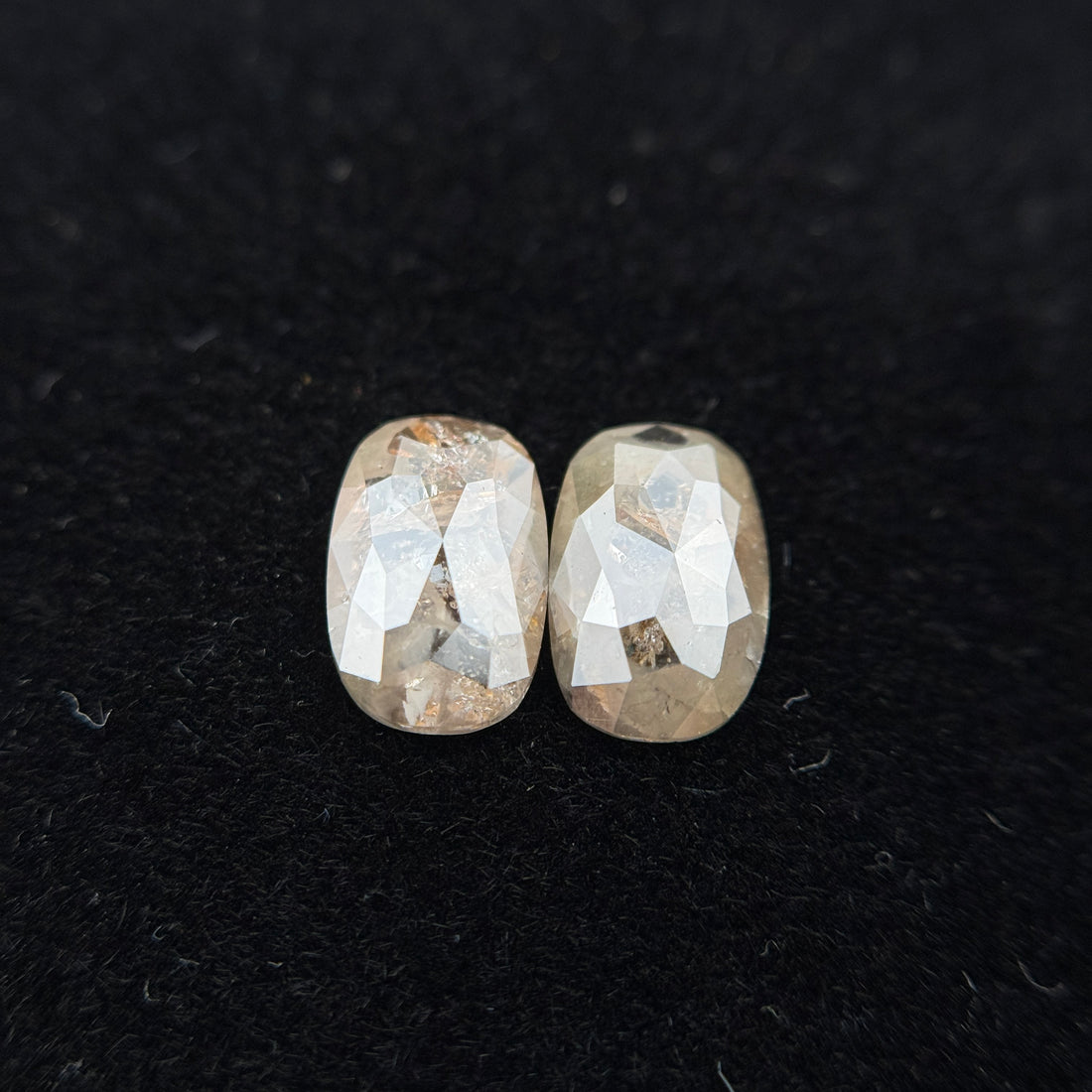 1.56 Ct Oval Rose Cut Grey Natural Galaxy Salt and Pepper Diamond Pair