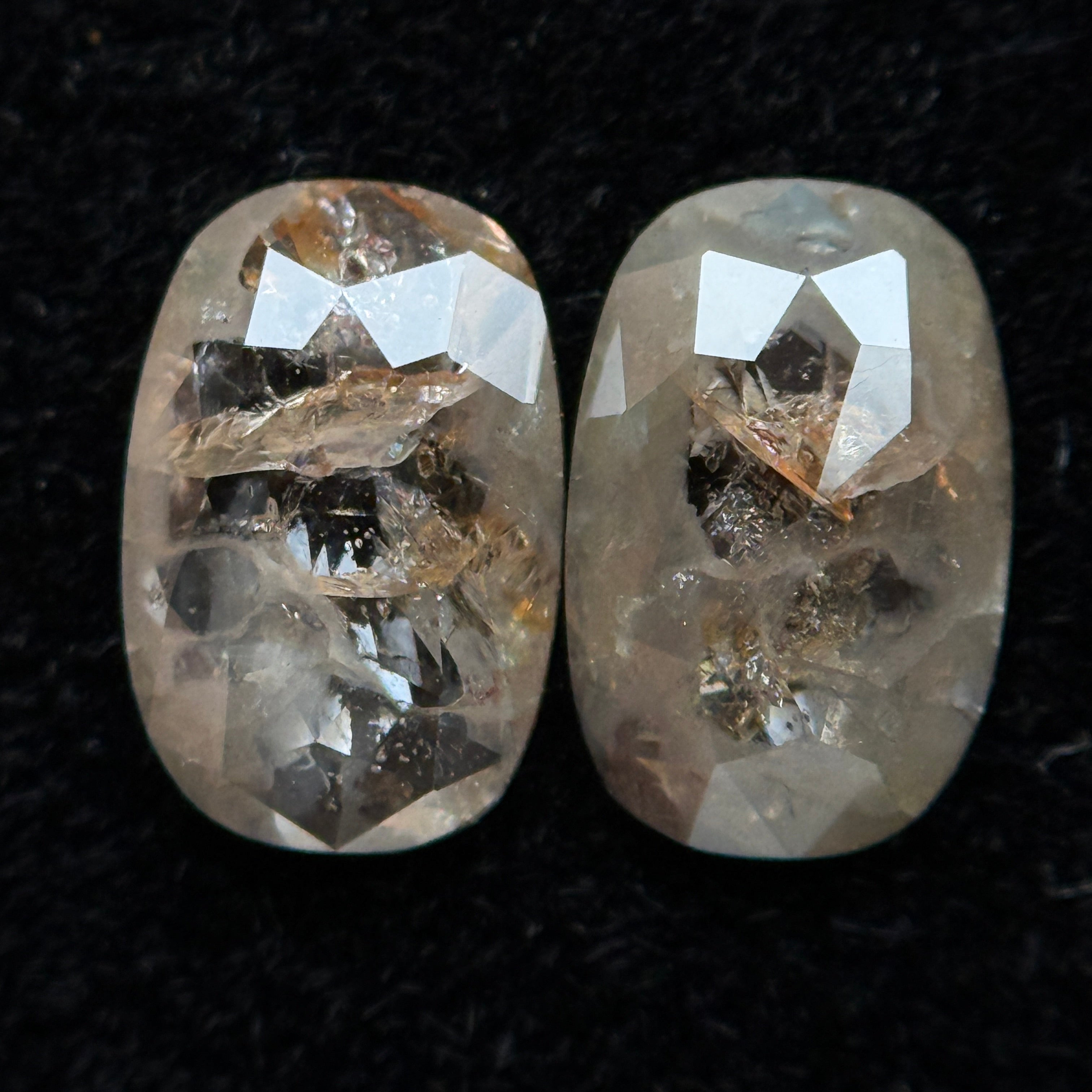 1.56 Ct Oval Rose Cut Grey Natural Galaxy Salt and Pepper Diamond Pair