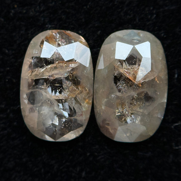 1.56 Ct Oval Rose Cut Grey Natural Galaxy Salt and Pepper Diamond Pair