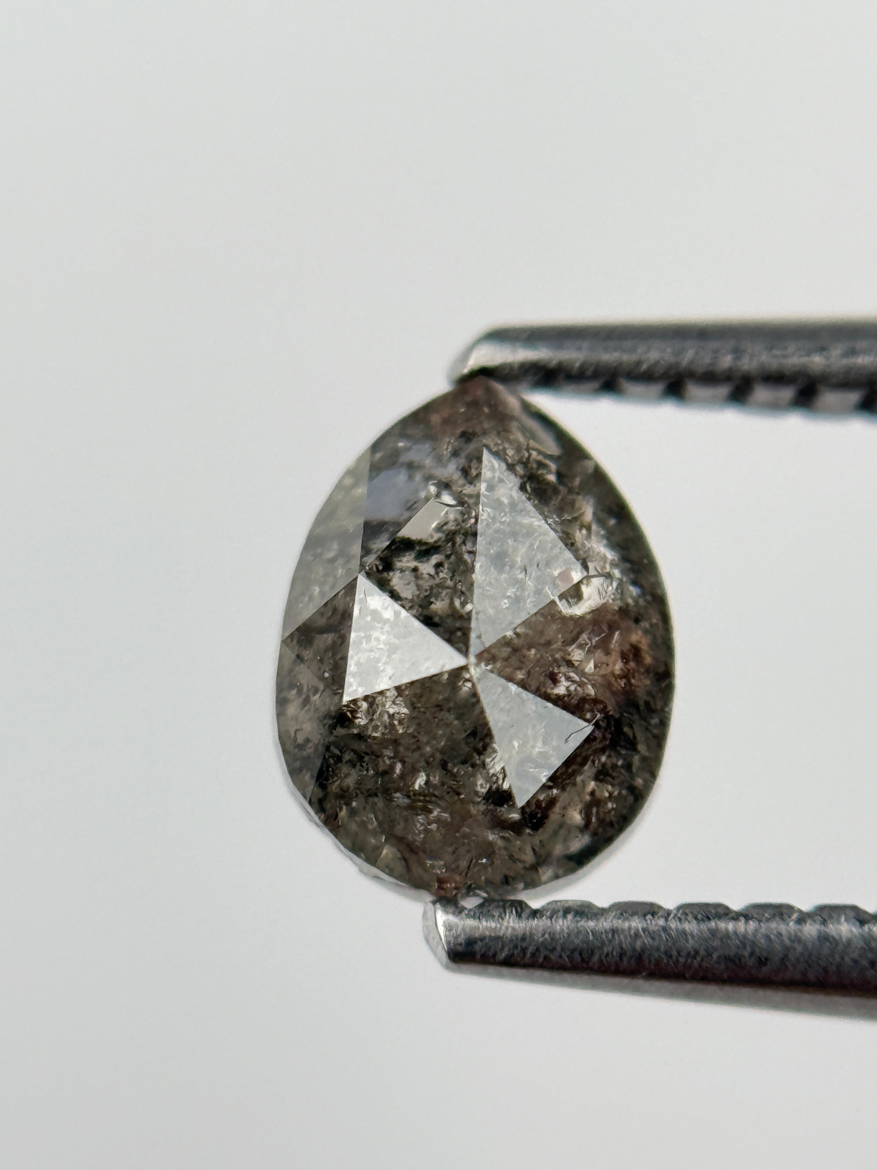 0.90 Ct Pear Rose Cut Grey Natural Salt and Pepper Diamond