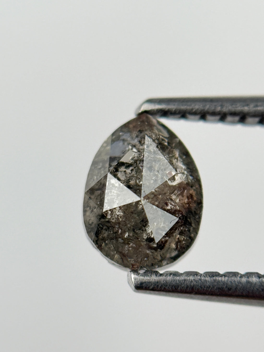 0.90 Ct Pear Rose Cut Grey Natural Salt and Pepper Diamond
