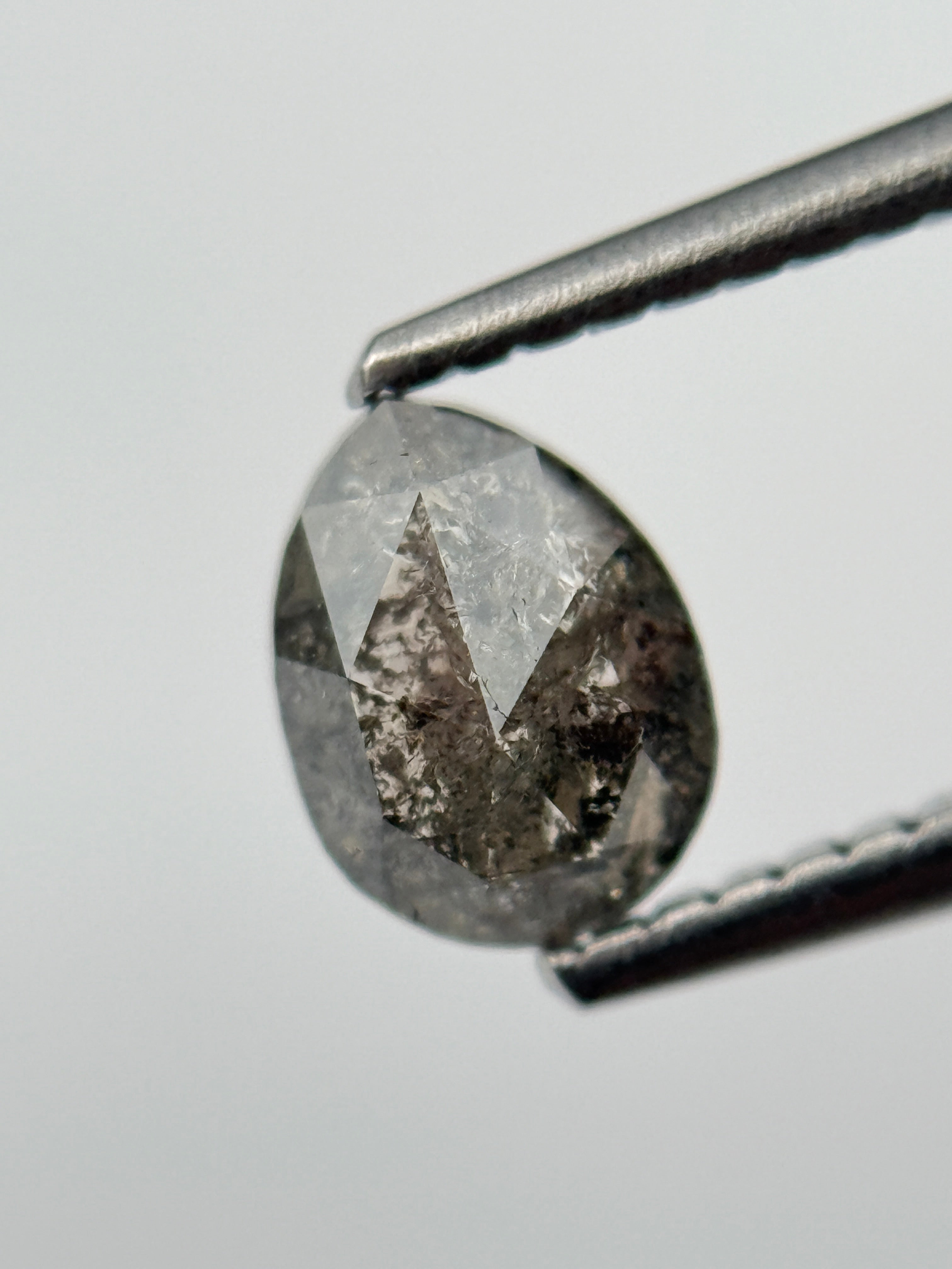 0.90 Ct Pear Rose Cut Grey Natural Salt and Pepper Diamond