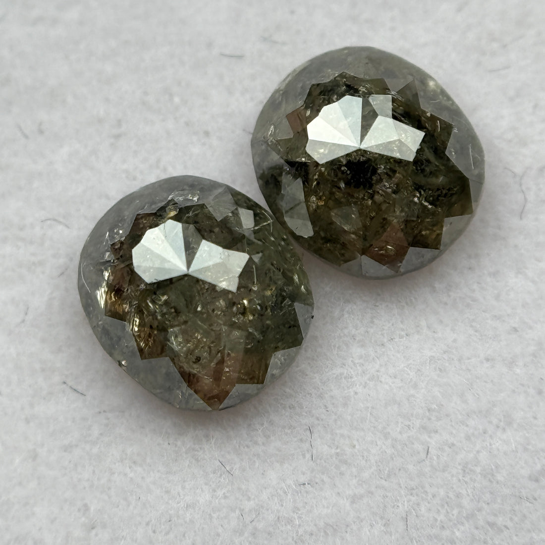 1.92 Ct Oval Rose Cut Greenish Grey Natural Salt and Pepper Diamond Pair