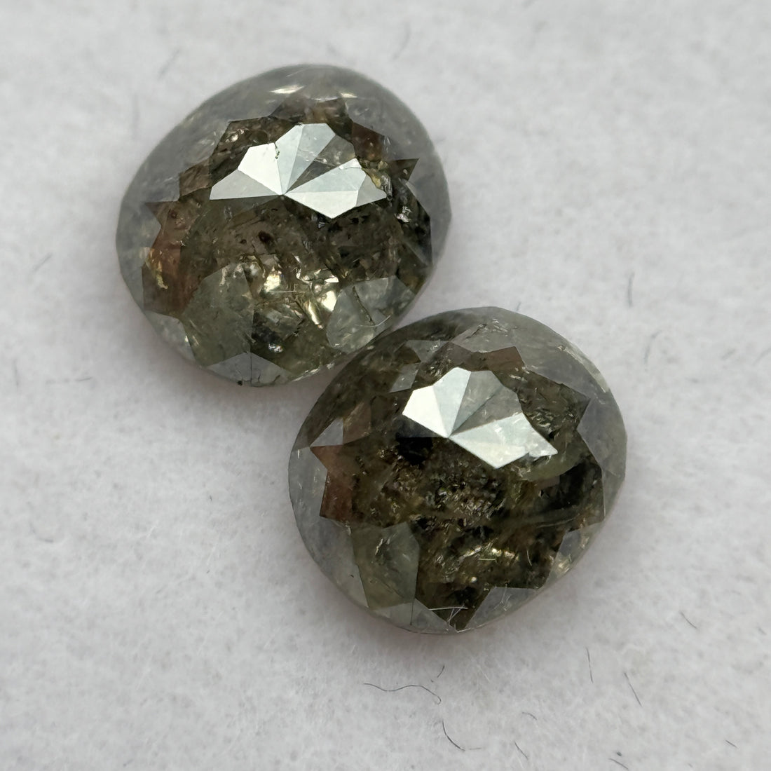 1.92 Ct Oval Rose Cut Greenish Grey Natural Salt and Pepper Diamond Pair