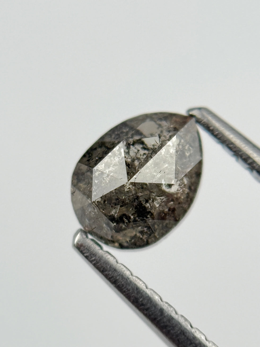 0.90 Ct Pear Rose Cut Grey Natural Salt and Pepper Diamond