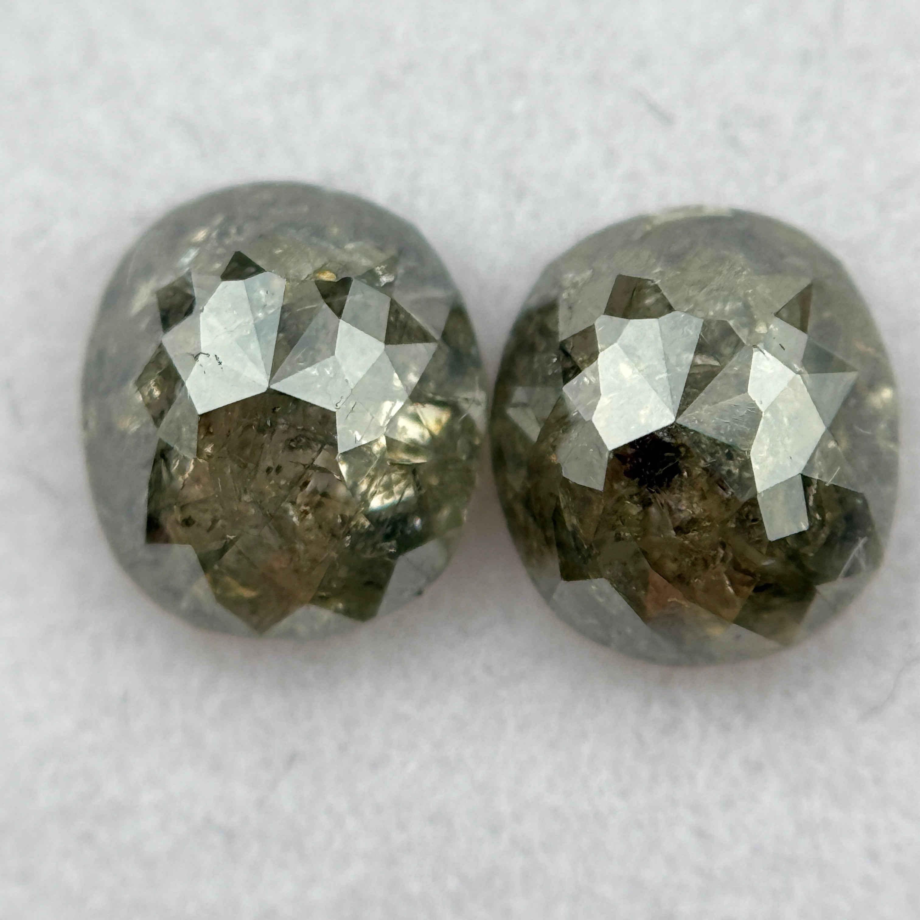 1.92 Ct Oval Rose Cut Greenish Grey Natural Salt and Pepper Diamond Pair