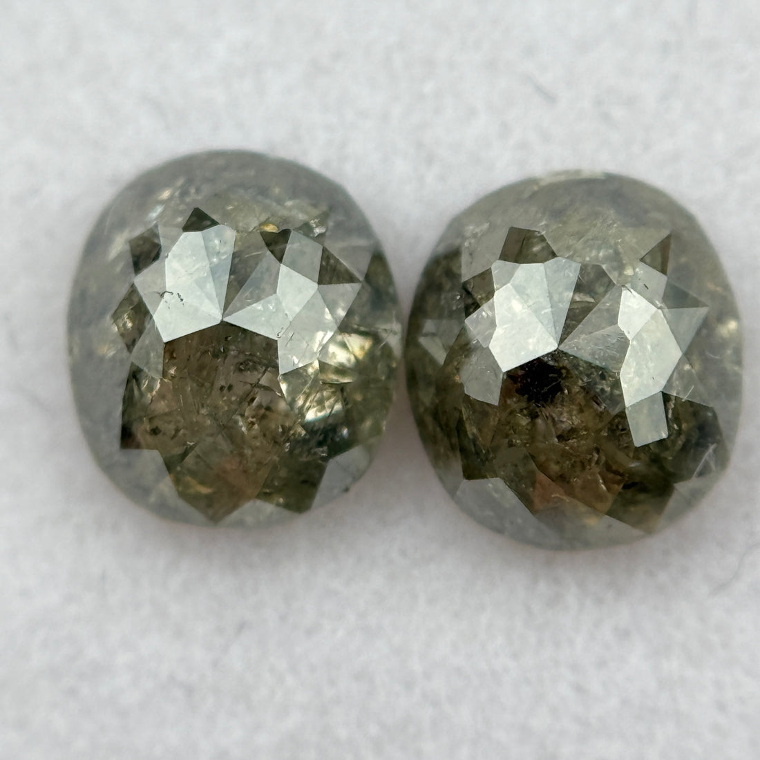 1.92 Ct Oval Rose Cut Greenish Grey Natural Salt and Pepper Diamond Pair