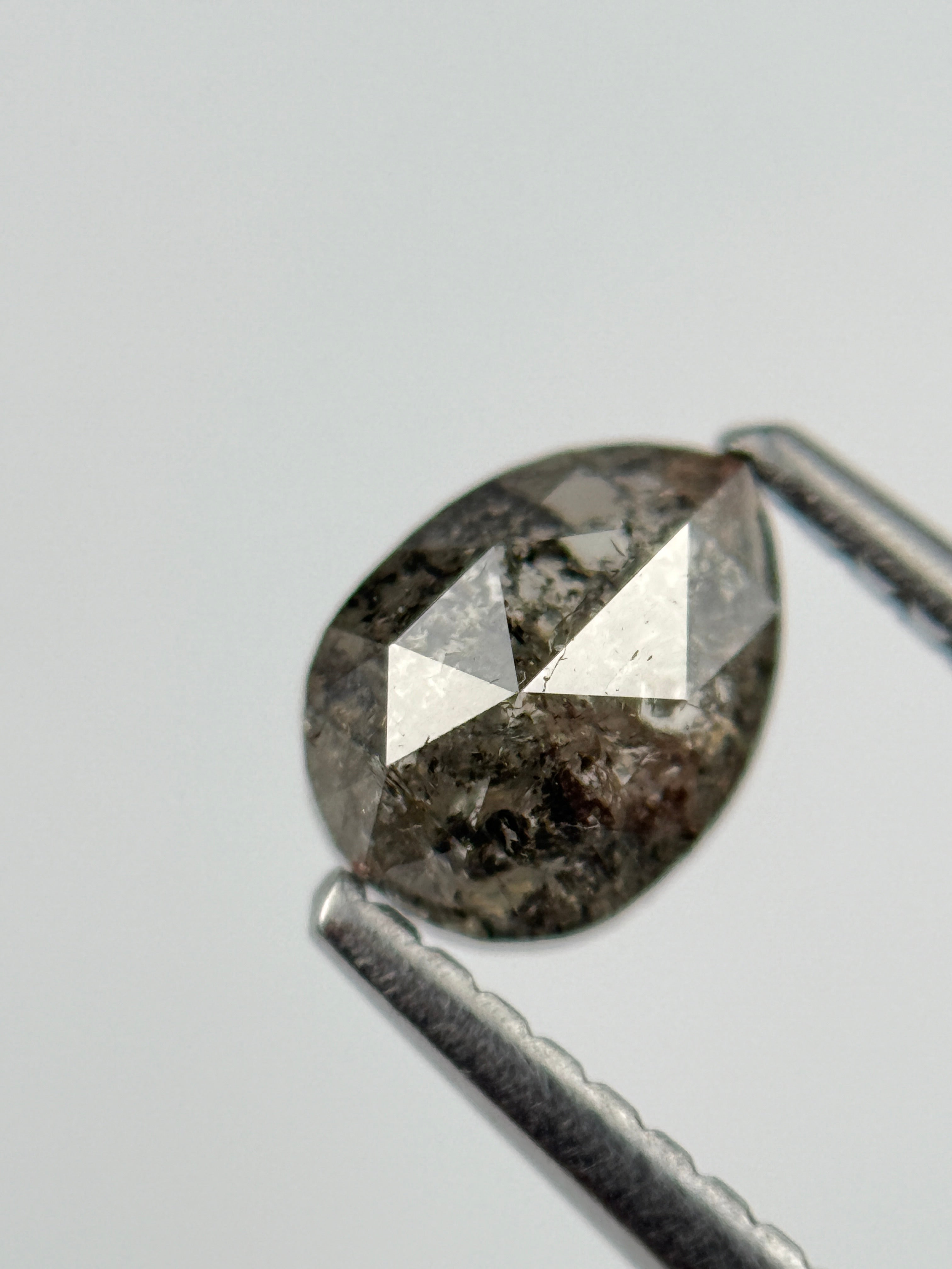 0.90 Ct Pear Rose Cut Grey Natural Salt and Pepper Diamond