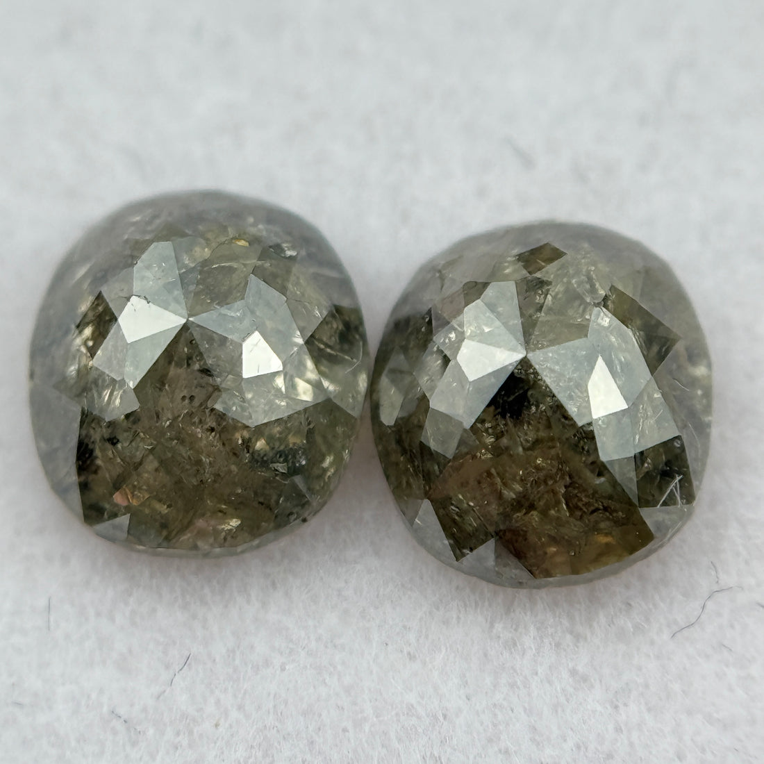 1.92 Ct Oval Rose Cut Greenish Grey Natural Salt and Pepper Diamond Pair