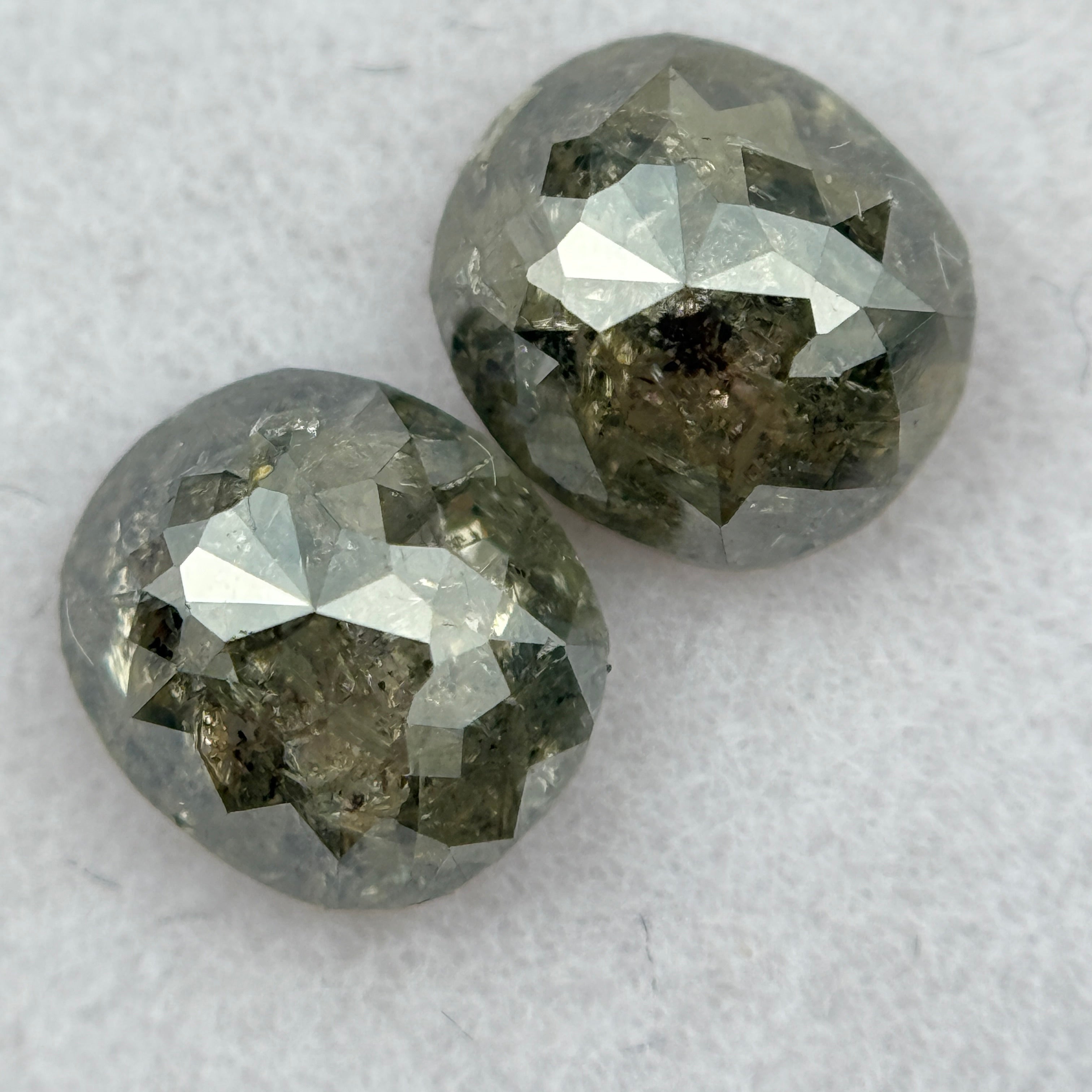 1.92 Ct Oval Rose Cut Greenish Grey Natural Salt and Pepper Diamond Pair