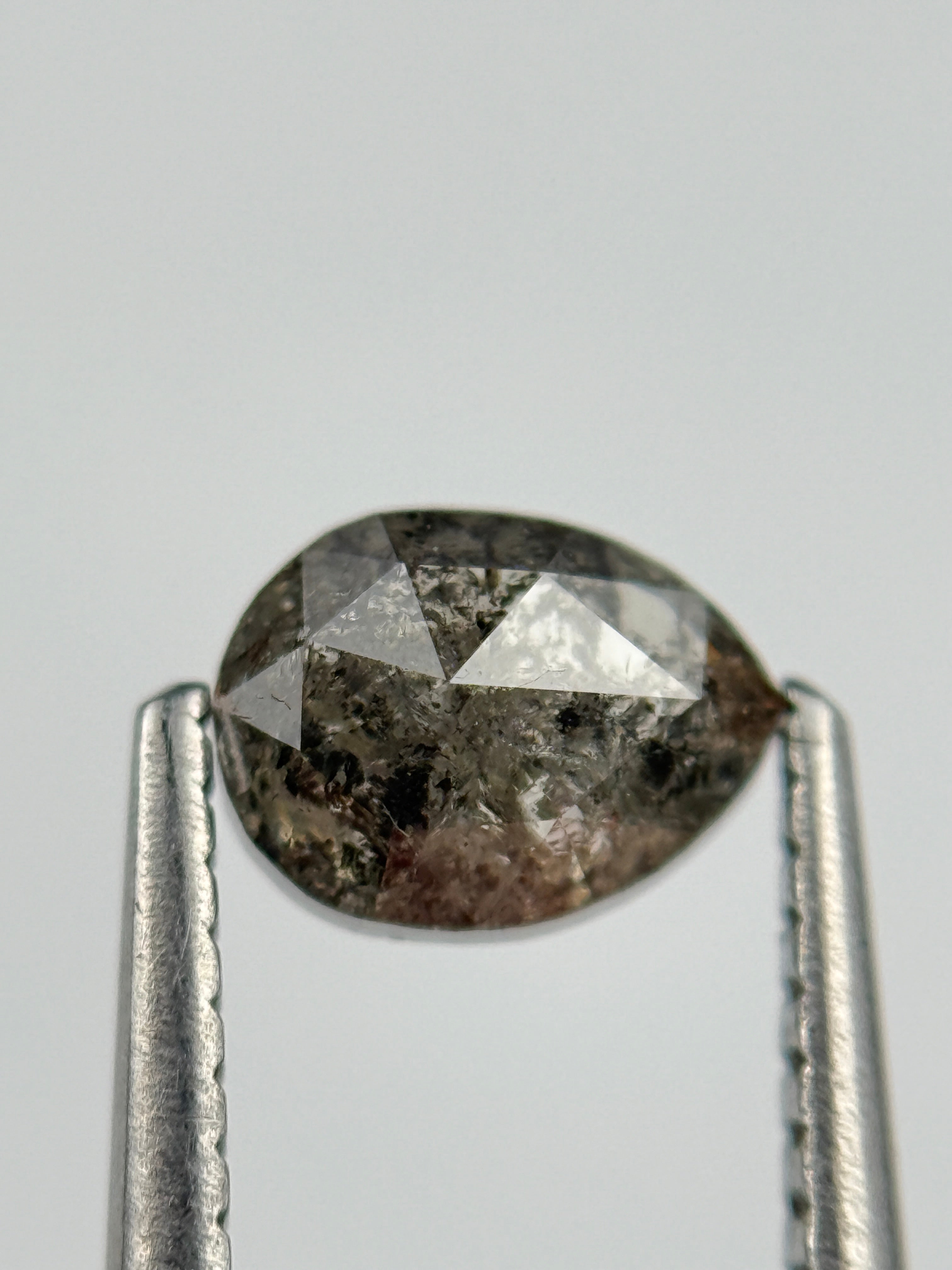 0.90 Ct Pear Rose Cut Grey Natural Salt and Pepper Diamond