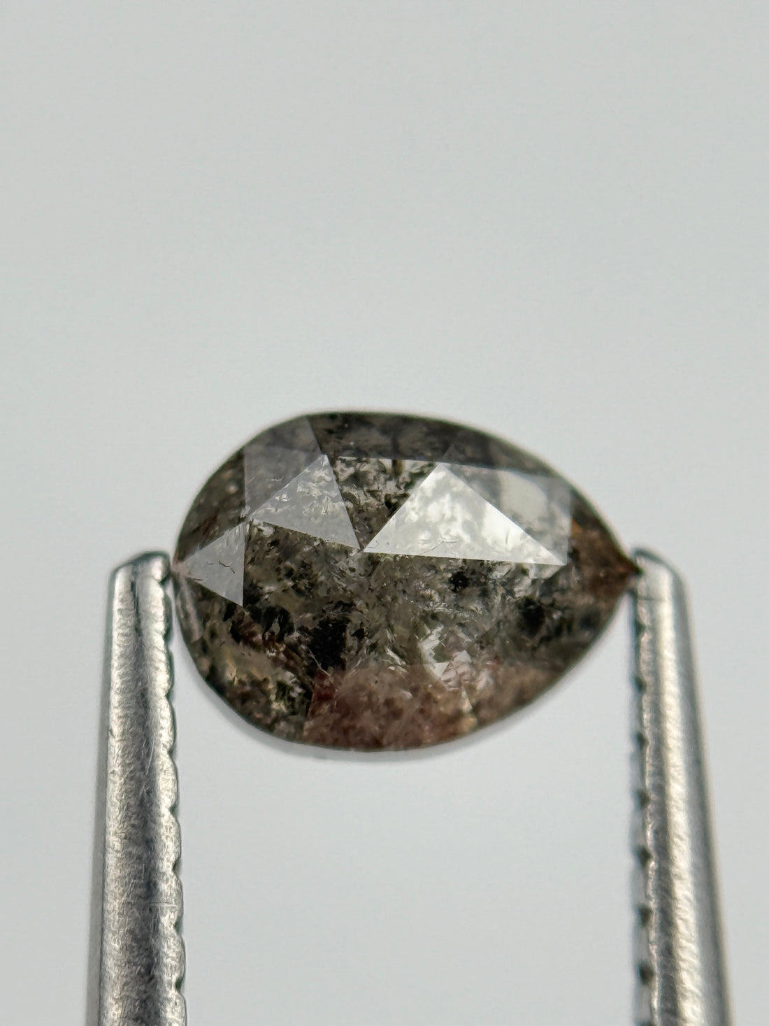 0.90 Ct Pear Rose Cut Grey Natural Salt and Pepper Diamond
